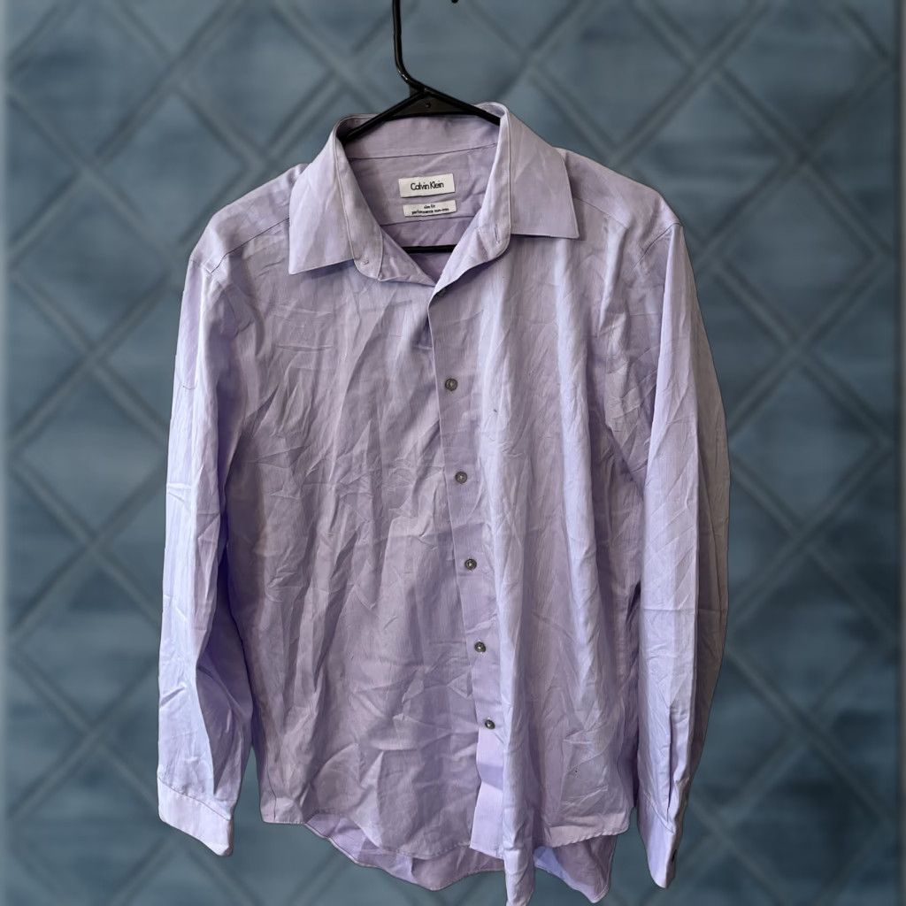 Calvin Klein CALVIN KLEIN Dress Shirt Adult L Purple Slim Fit Non Iron Performance Mens Size US L / EU 52-54 / 3 - 1 Thumbnail