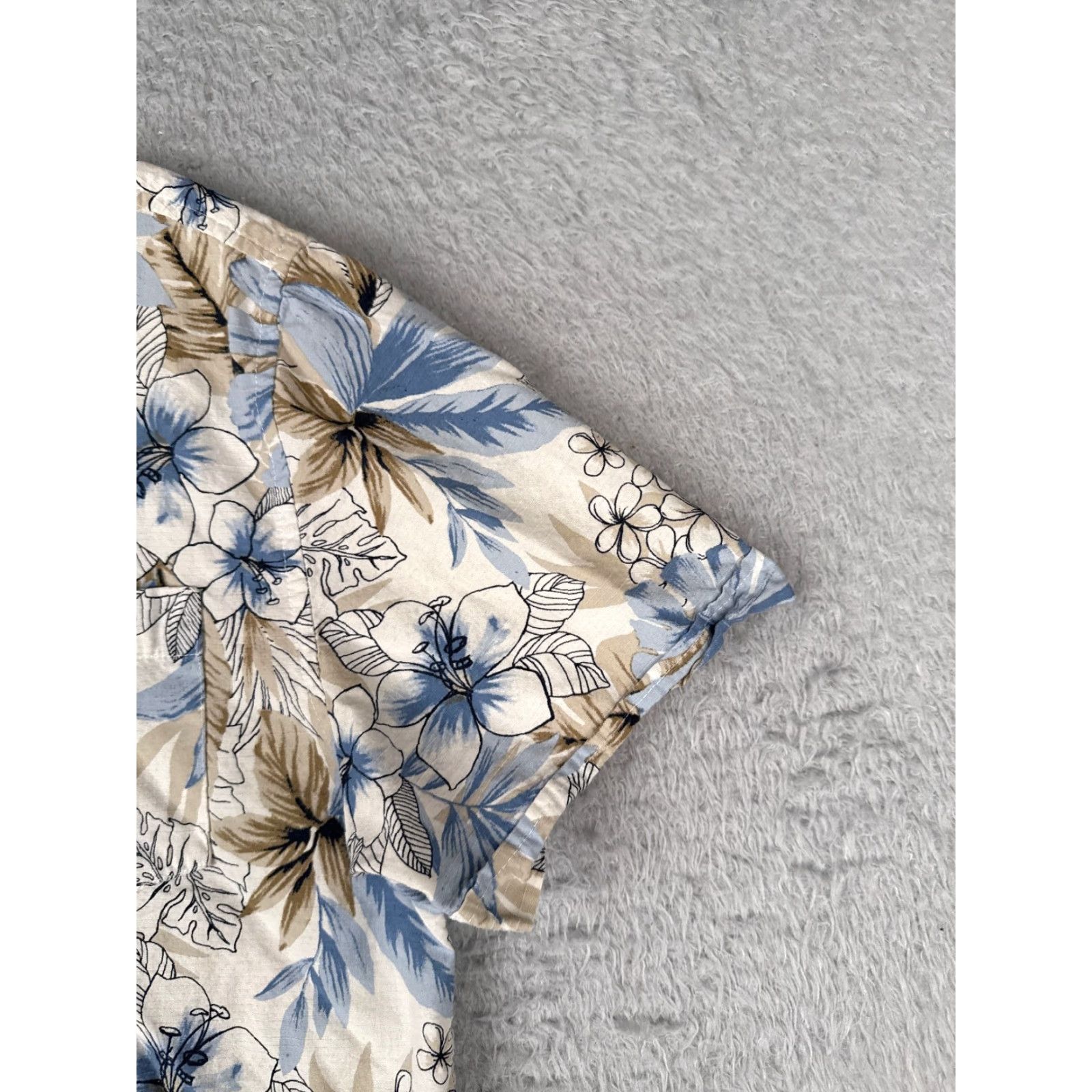 Olive Oliver & Burke Shirt Men Medium Blue Beige Floral Button Up Cotton Hawaiian Size US M / EU 48-50 / 2 - 2 Thumbnail