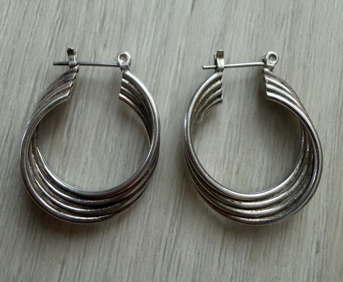 Vintage Vintage Sterling Silver Layered Twisted Multi Hoop Earrings Size ONE SIZE - 2 Thumbnail