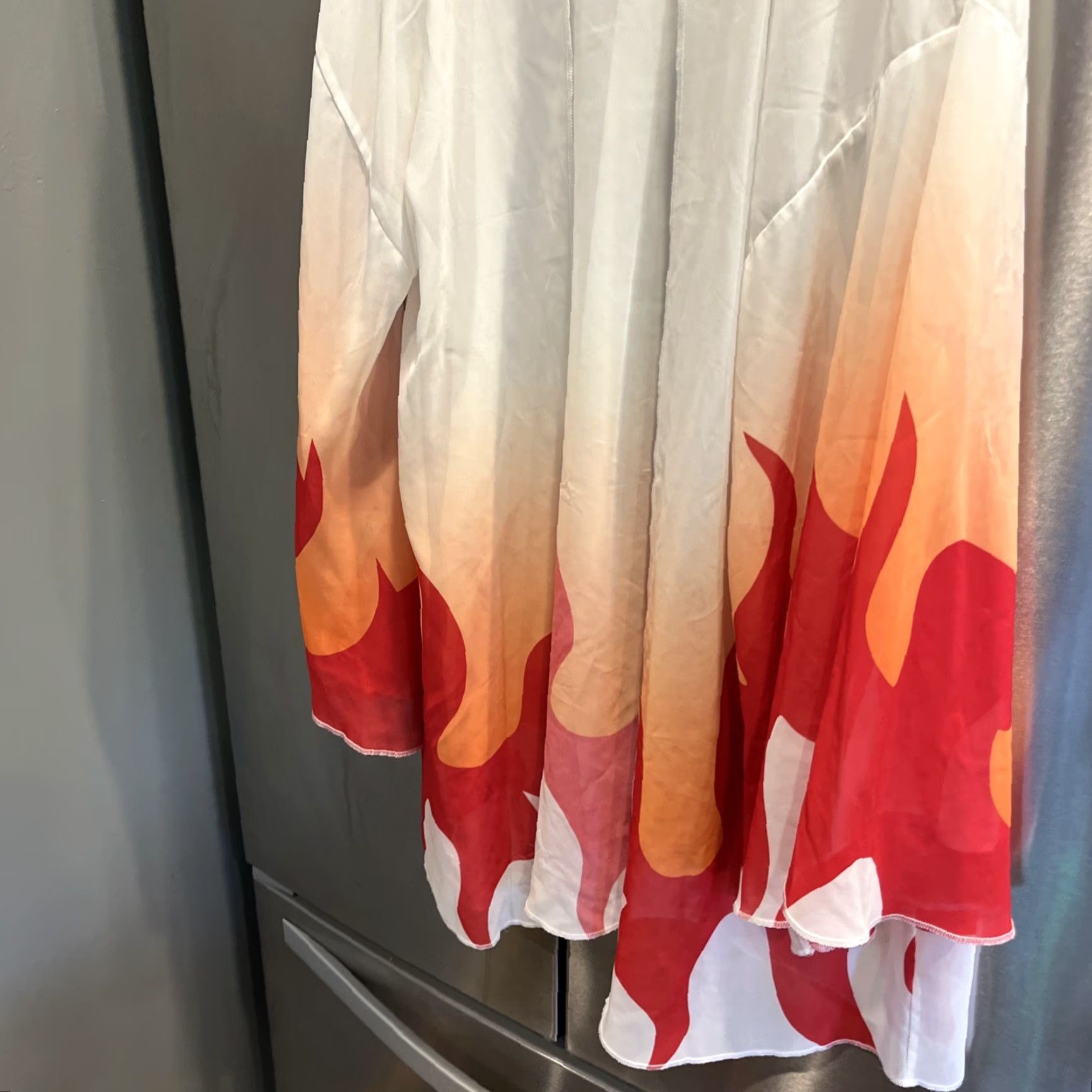 Vintage Flame FIRE Open Front Kimono Flowy Sheer Jacket Cardigan Red Orange Wide Sleeve Size ONE SIZE - 6 Thumbnail