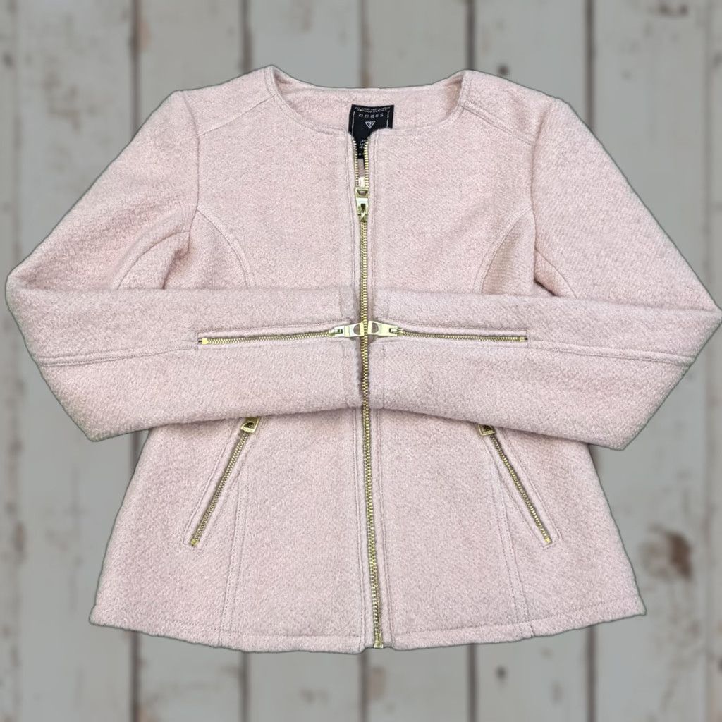 Guess Guess Jacket Womens Small Pink Wool Blend Moto Biker Gold Zipper Lined Coat Size S / US 4 / IT 40 - 1 Thumbnail