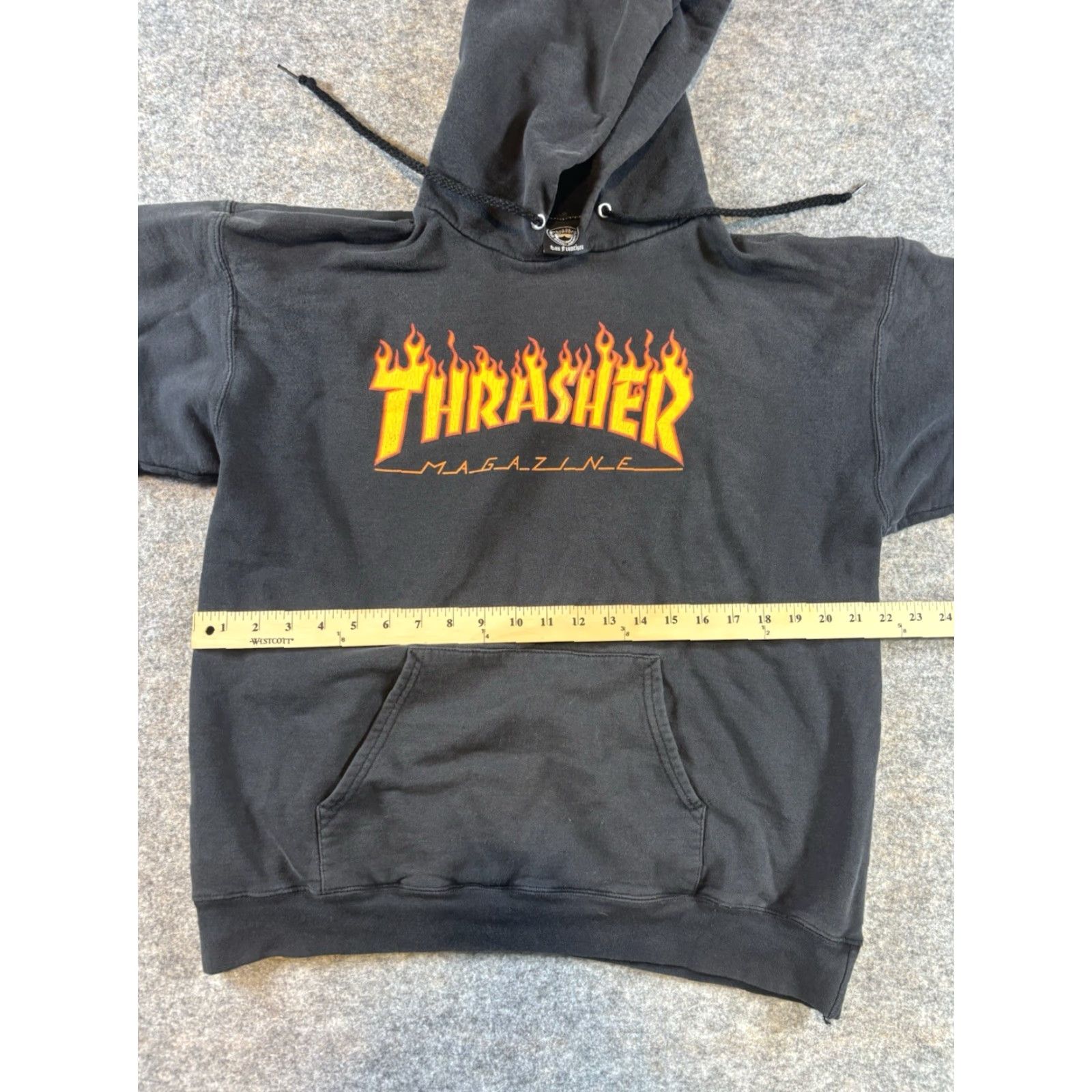 Thrasher VINTAGE Thrasher Hoodie Mens Distressed Flame Graphic Print 9s Grunge Black Yellow Red M Crew Neck Pullover Hooded Pockets Knit Cotton Size US M / EU 48-50 / 2 - 2 Thumbnail