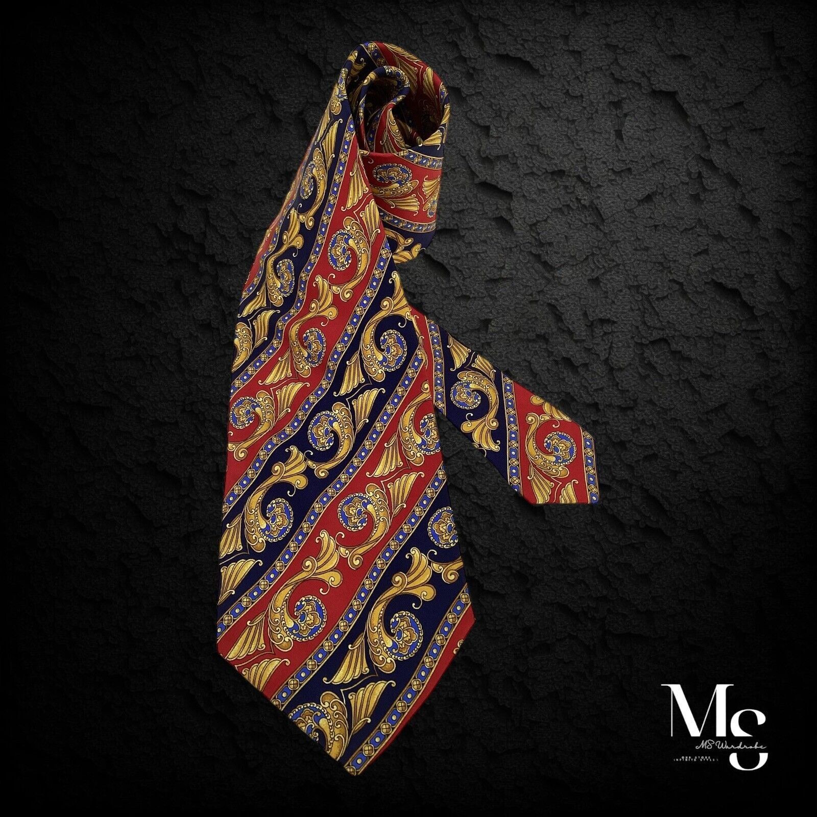 Other MICIELI LUCIA Blue Red Geometric Baroque Silk Tie Hand Made Size ONE SIZE - 1 Thumbnail