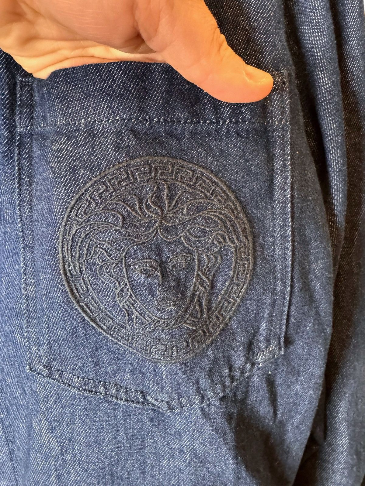Versace Versace Denim Shirt Jacket with Medusa Embroidery – Size 56 Size US XL / EU 56 / 4 - 3 Thumbnail