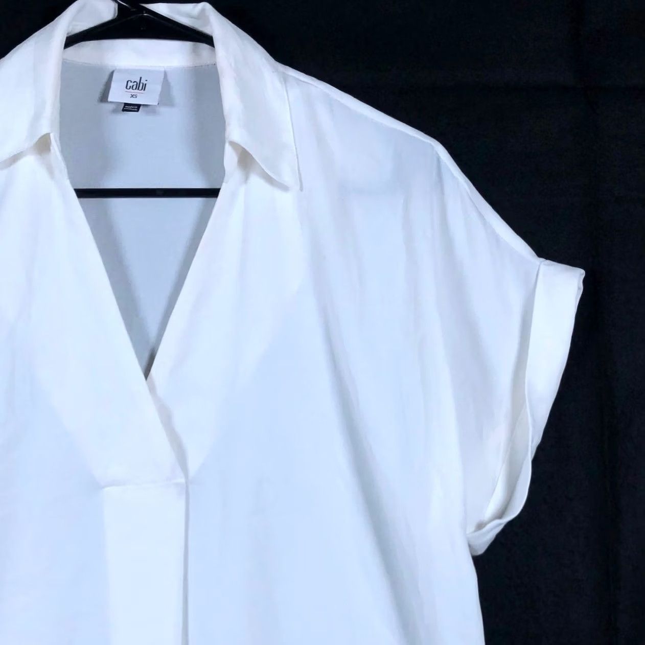 Vintage CAbi Blouse White Collared V Neck Short Sleeve Sheer XSmall Womens Shirt Knit? Size XS / US 0-2 / IT 36-38 - 5 Thumbnail