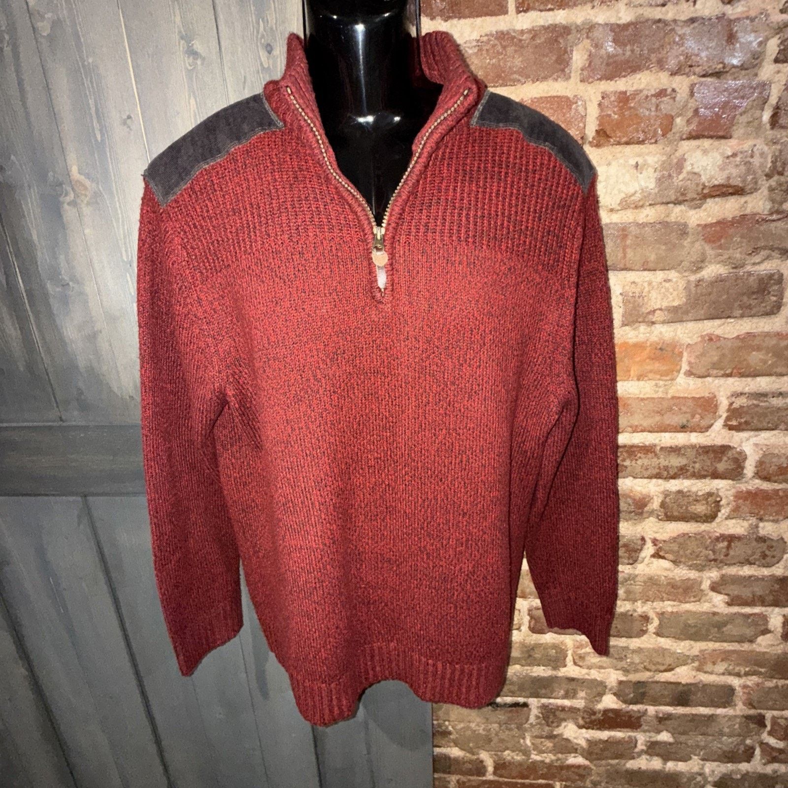 NEXT Next Men’s Birdseye Sweater Red W/Corduroy Trim Size XL Size US XL / EU 56 / 4 - 2 Thumbnail