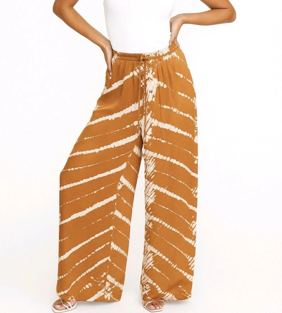 Young Fabulous & Broke YFB Pants Satin Copper Print Wide Leg Pull On Gift Party Size 28" / US 6 / IT 42 - 1 Thumbnail