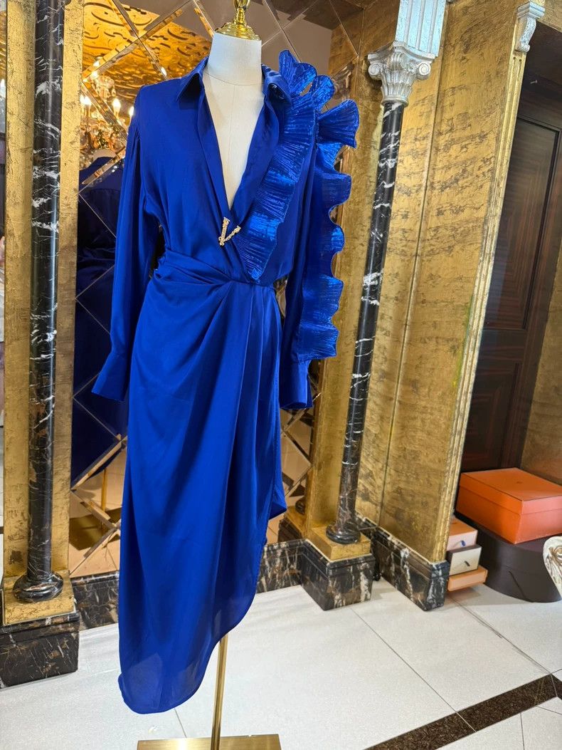 Versace Versace Electric sapphire blue sexy deep V asymmetrical dr Size M / US 6-8 / IT 42-44 - 3 Thumbnail