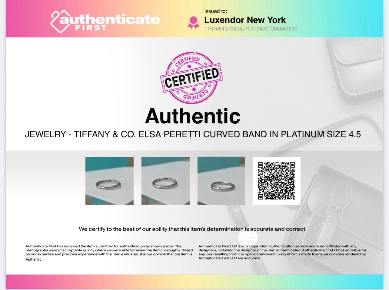 Tiffany & Co. Tiffany & Co. Elsa Peretti Wedding Ring Pl 4.5 NEW $1,150 Size ONE SIZE - 3 Thumbnail