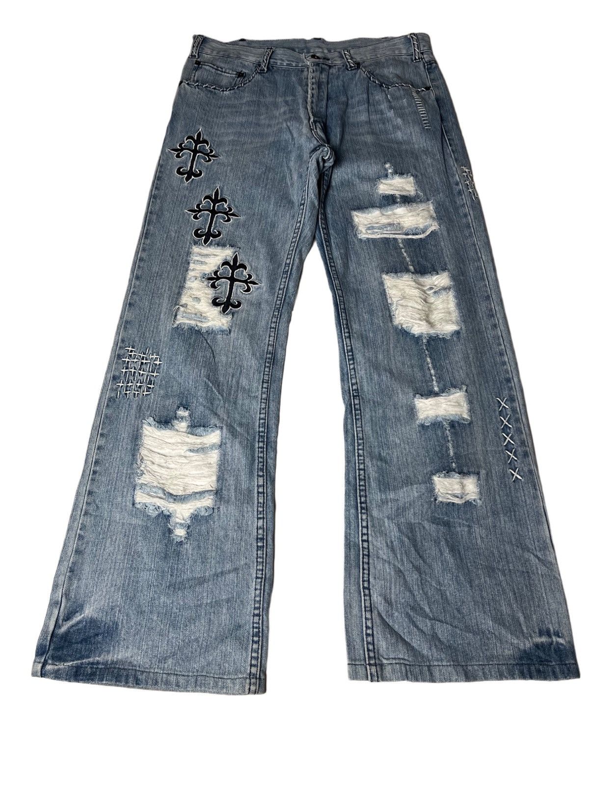If Six Was Nine 33" Distressed Denim Embroidary Patches Jeans Size US 33 - 1 Thumbnail