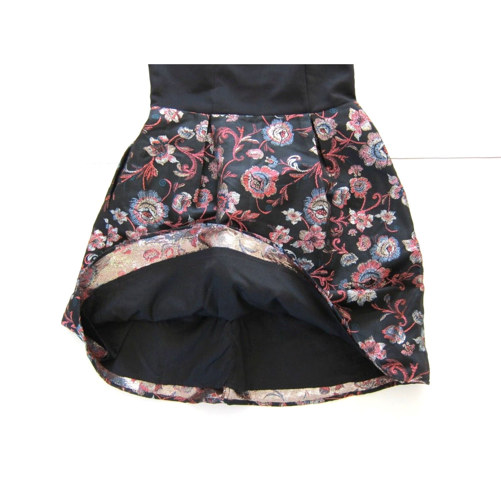 Vintage Francesca's Fit & Flare Dress L - Floral Pink Black Metallic Silver Pockets, V-Neck, Sleeveless, Knee Length, Back Zip, Woman, Coat Size L / US 10 / IT 46 - 7 Thumbnail