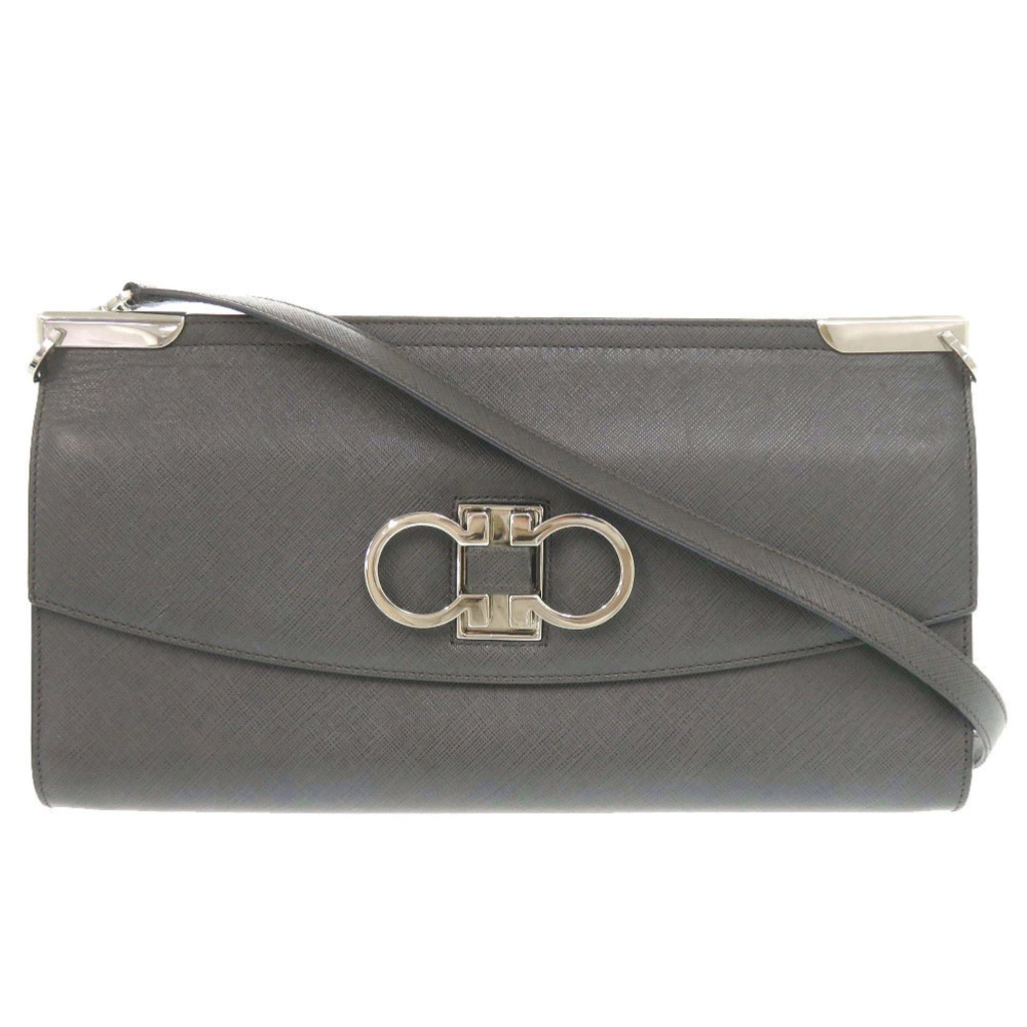 Salvatore Ferragamo Excellent condition Salvatore Ferragamo Double Gancini Leather Dark Gray Shoulder Bag 1249Salvatore Size ONE SIZE - 1 Thumbnail