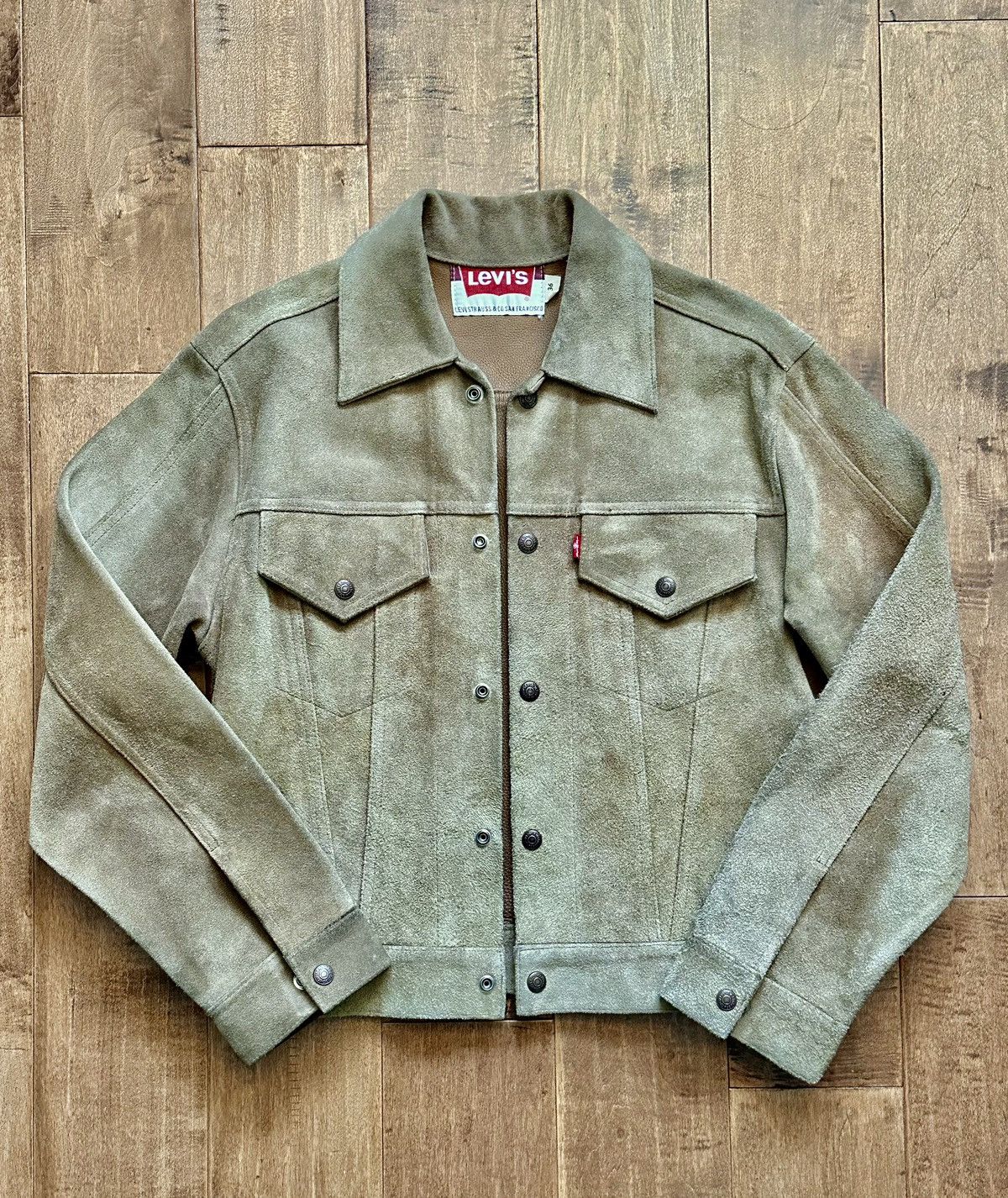 image of Vintage Levis Roughout Big E Type 3 Trucker Jacket in Beige, Men's (Size Small)