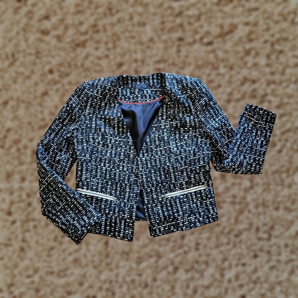 Topshop Topshop Blazer Womens 6 Black White Tweed Open Front Career Business Suit Jacket Shirt Ladies Blazer Womens Classic Vintage false Size M / US 6-8 / IT 42-44 - 1 Thumbnail