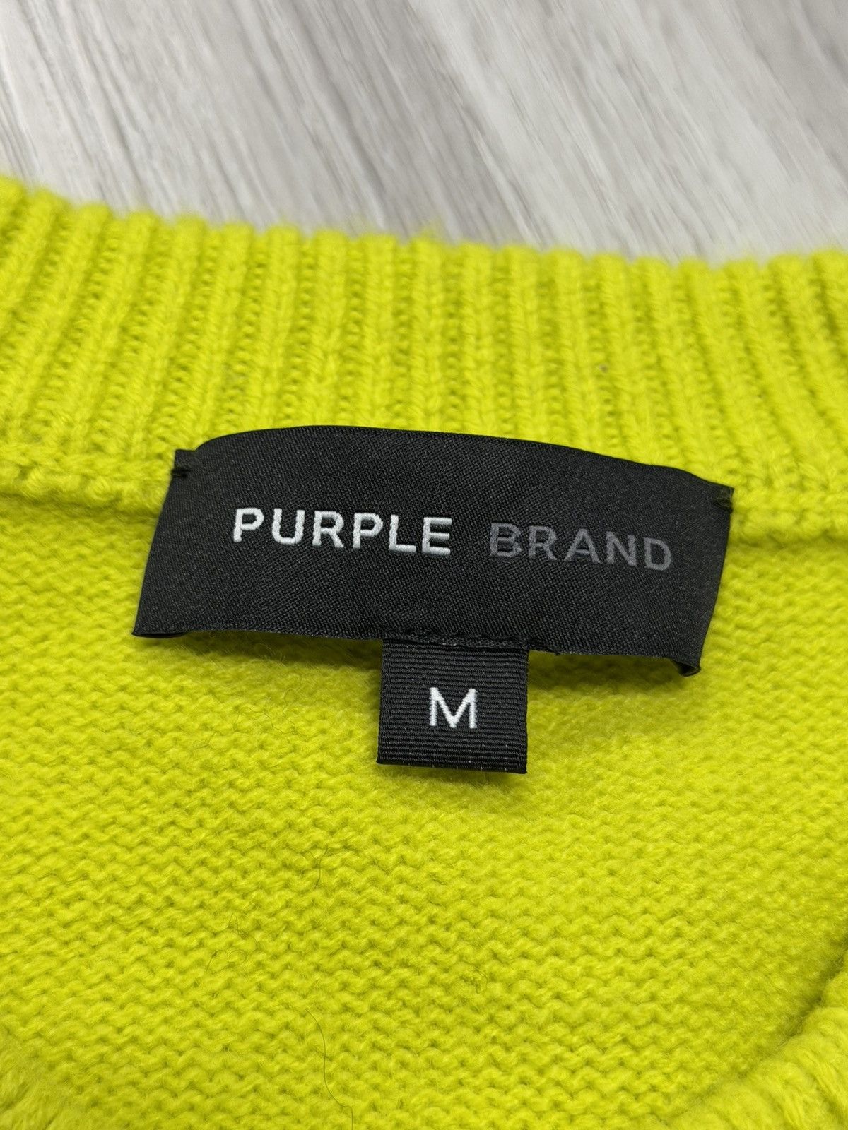 Purple Brand Purple Brand Script Logo Distressed Sweater Sulphur Size US M / EU 48-50 / 2 - 2 Thumbnail