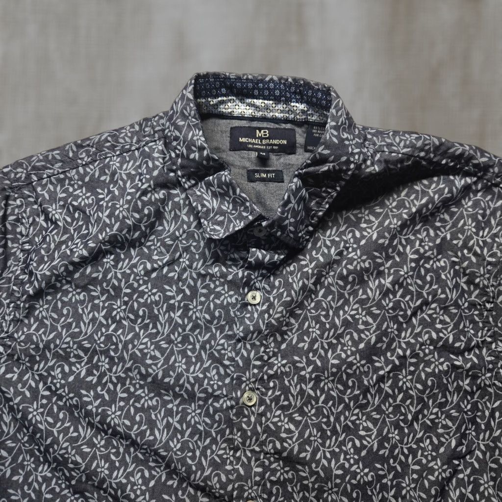 Vintage Michael Brandon Shirt Slim Fit Button-Up Short Sleeve M Blue Casual Adult Size US M / EU 48-50 / 2 - 1 Thumbnail