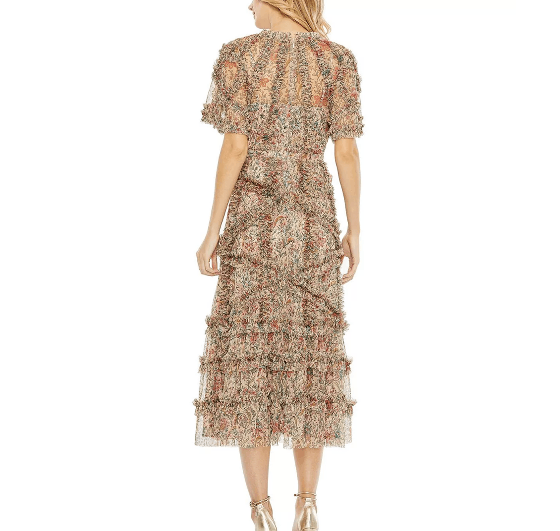 Mac Duggal Women's Floral Flutter Sleeve Mesh Print Dress Size M / US 6-8 / IT 42-44 - 3 Thumbnail