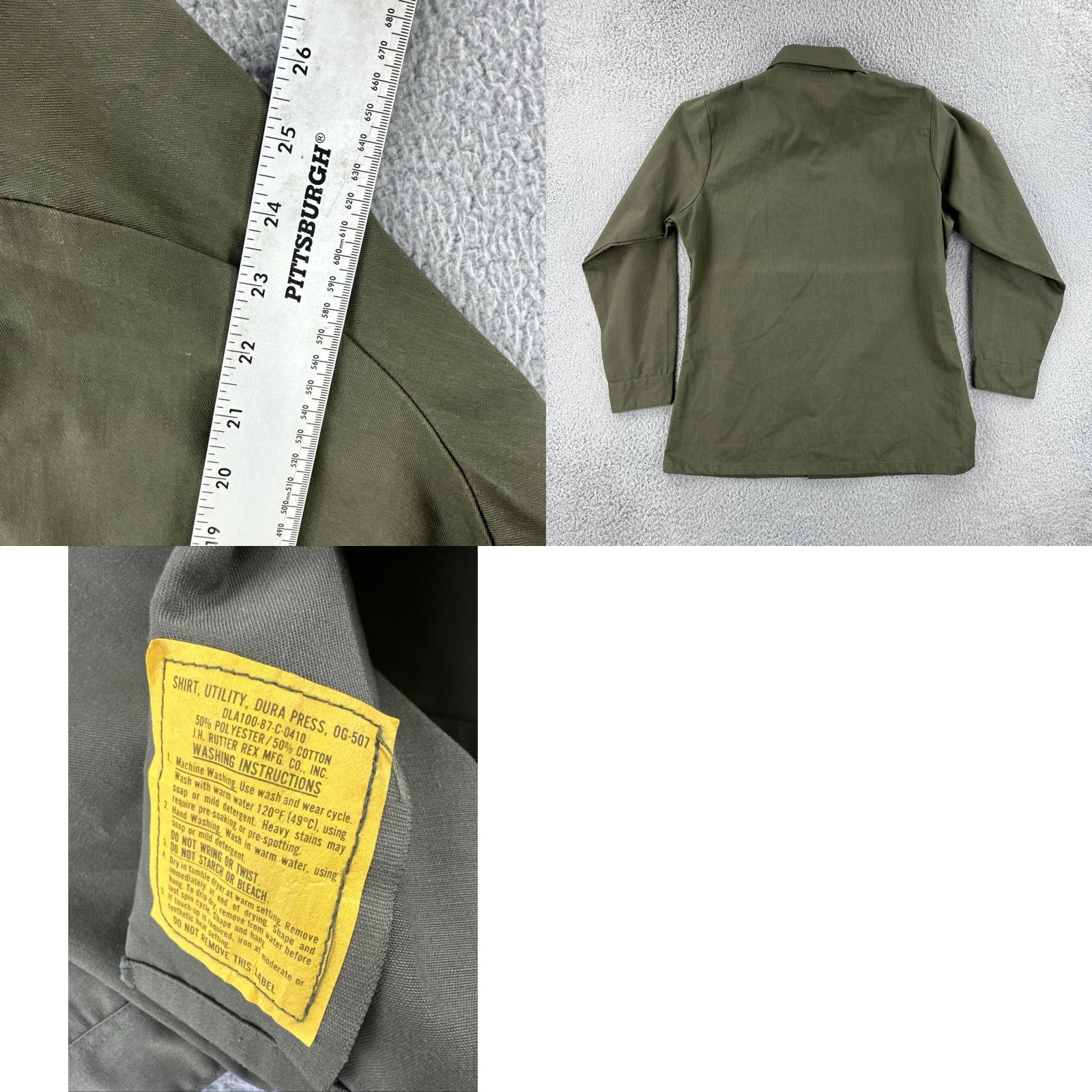 Olive VINTAGE US Army OG-507 Utility Shirt Mens Olive 70s Long Sleeve Collared Button 15 1/2 x 33 Green Regular Men Size US XS / EU 42 / 0 - 9 Thumbnail