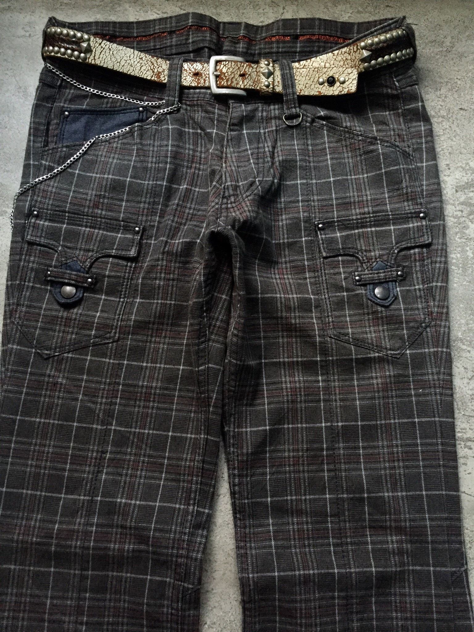Nicole Club NCFM Flare Plaid Avant Garde Multi Pocket Pants Size US 33 - 2 Thumbnail