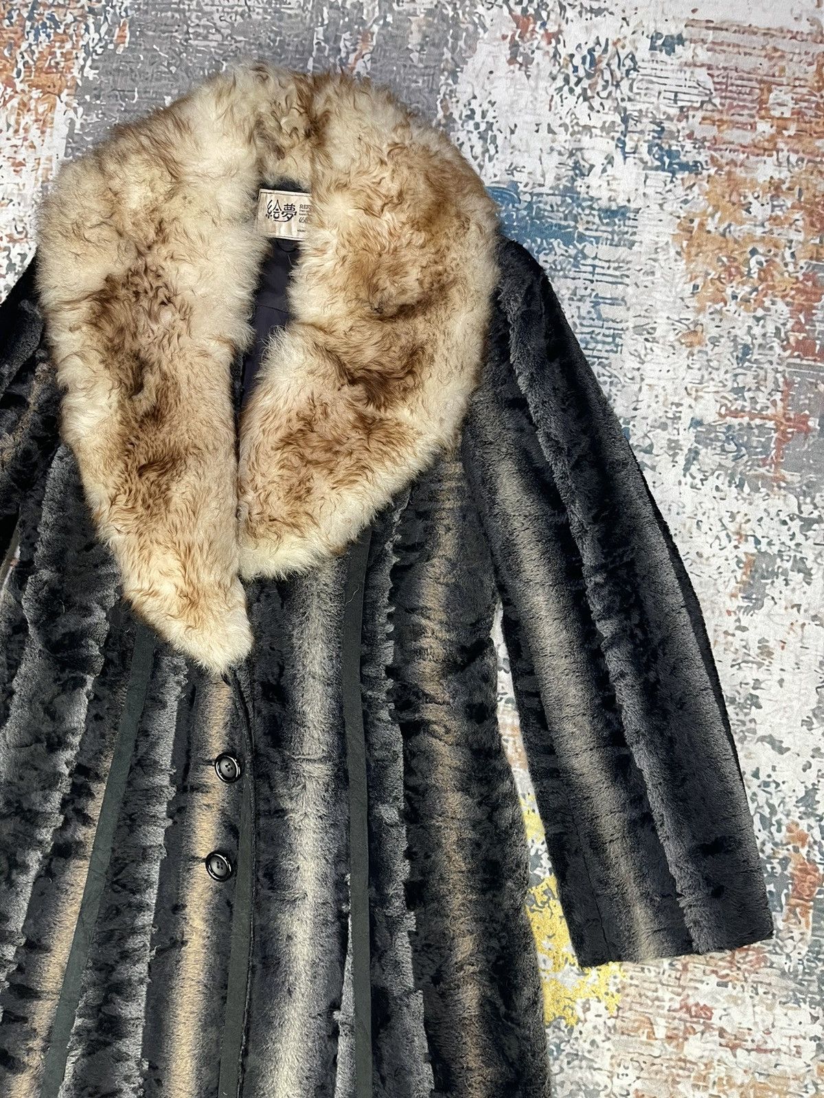 Japanese Brand Vintage Velvet Velour Striped Fur Long Coat Size S / US 4 / IT 40 - 4 Thumbnail
