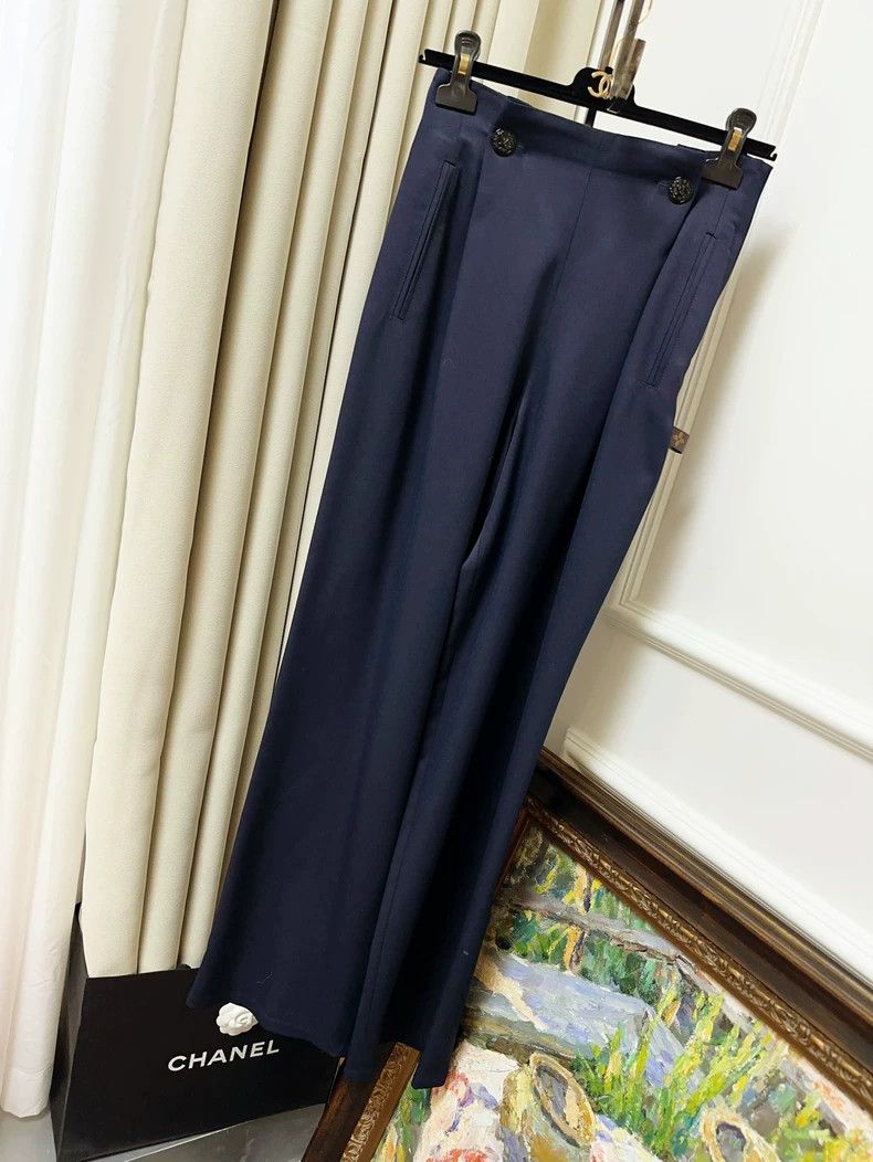 Louis Vuitton LOUIS VUITTON Navy blue aged side label wide-leg pants 2504 Size US 34 / EU 50 - 8 Thumbnail