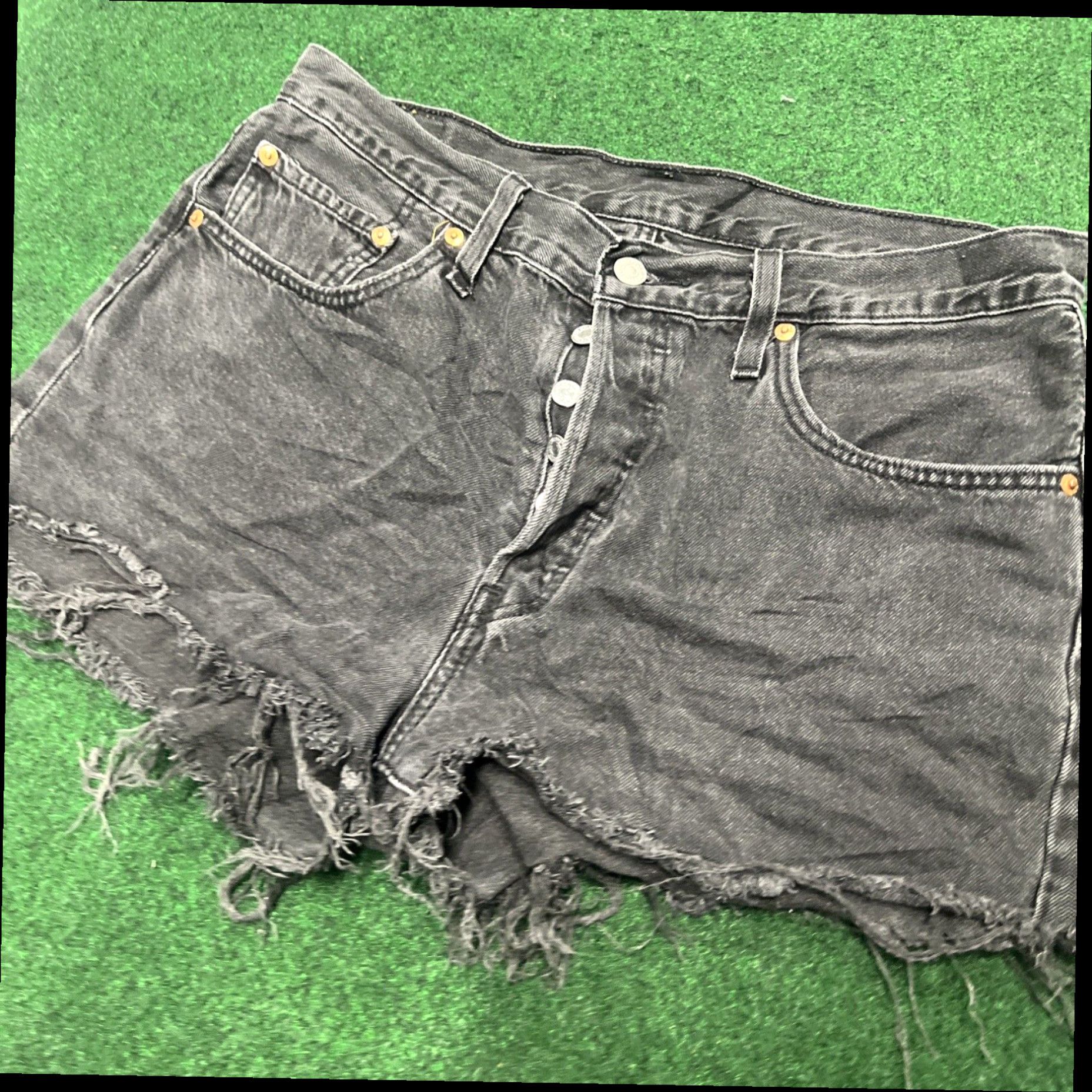 Levi's Levis 501 Womens Size 31 Cut Off Jeans Shorts Black Denim Button Fly Size 31" - 6 Thumbnail