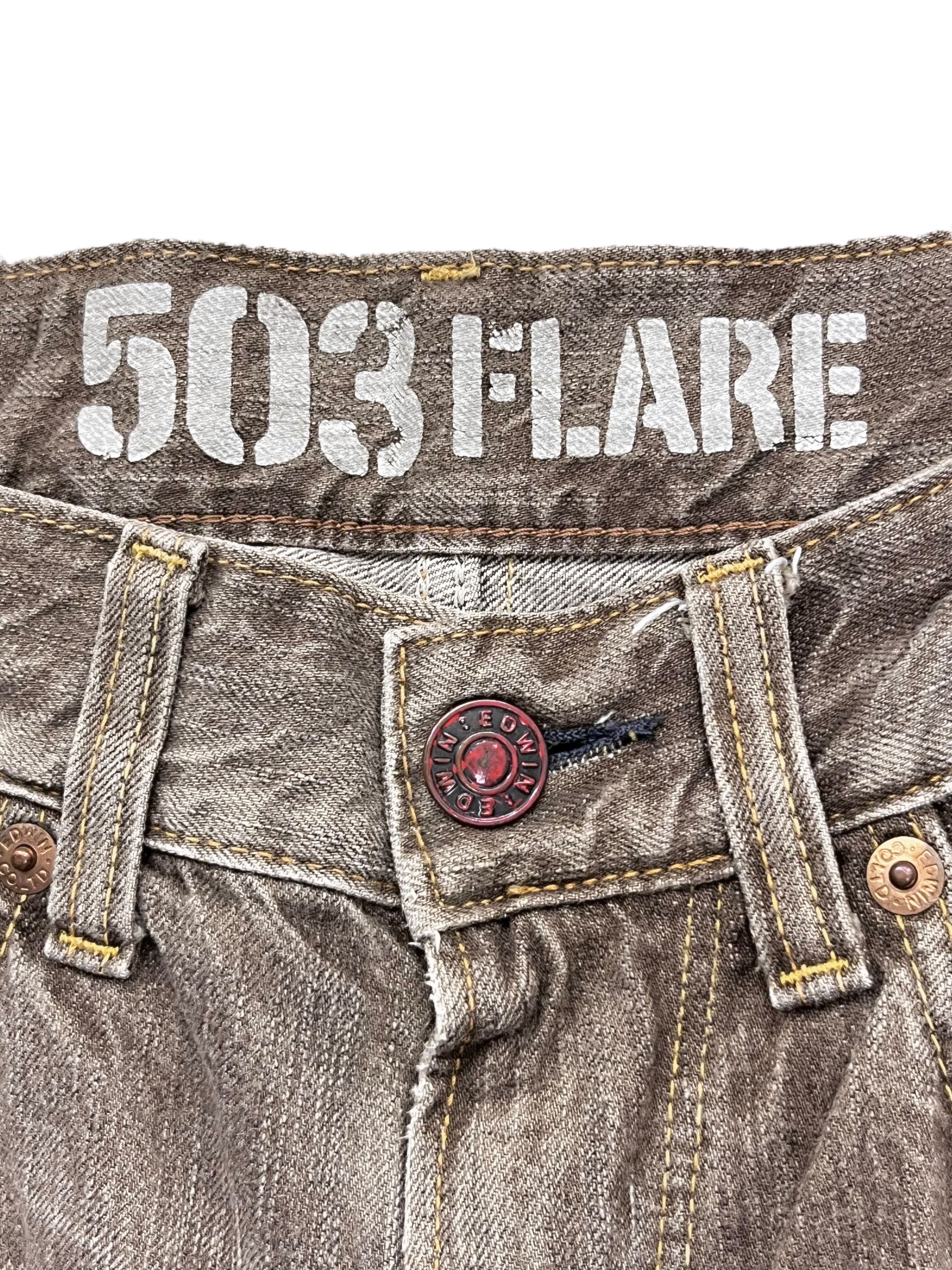 Edwin × Vintage 🔥Vintage EDWIN 503 FLARE Retro Punk Rare Brown Denim Pants Size US 31 - 8 Thumbnail