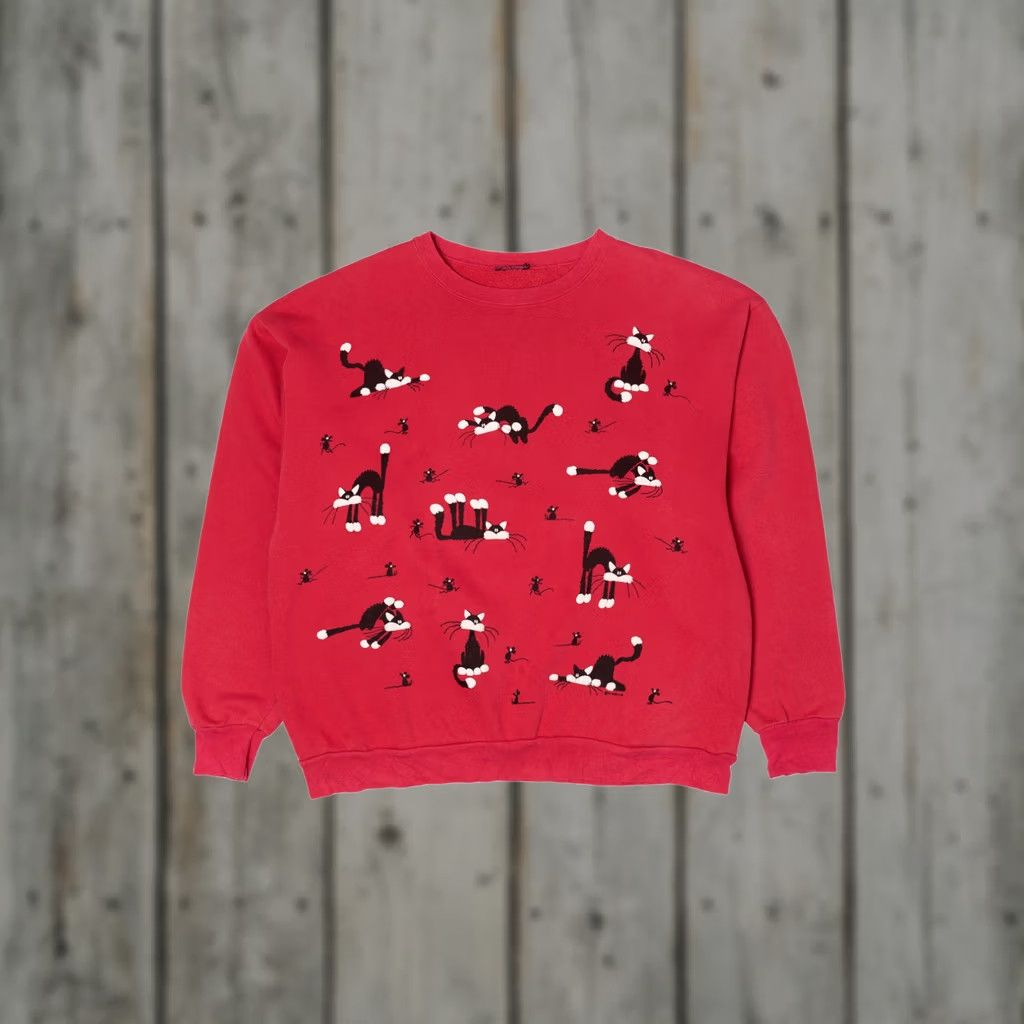 Vintage Vintage Cat And Mouse Sweatshirt 1990s Red XX-Large Long Sleeve Mens Womens Regular Fit Size US XXL / EU 58 / 5 - 1 Thumbnail