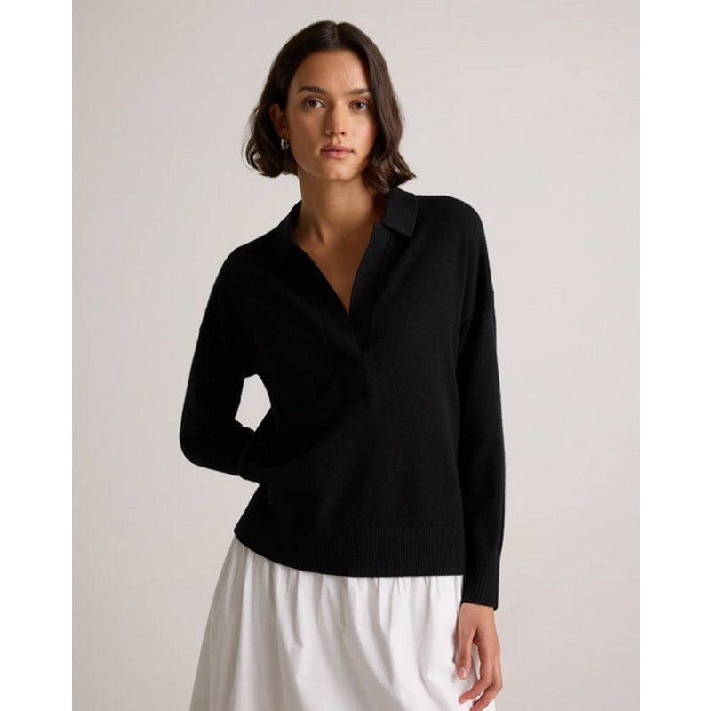 Quince Quince Women Cashmere Polo Sweater Black Sleeved Top XS NWT Size XS / US 0-2 / IT 36-38 - 3 Thumbnail