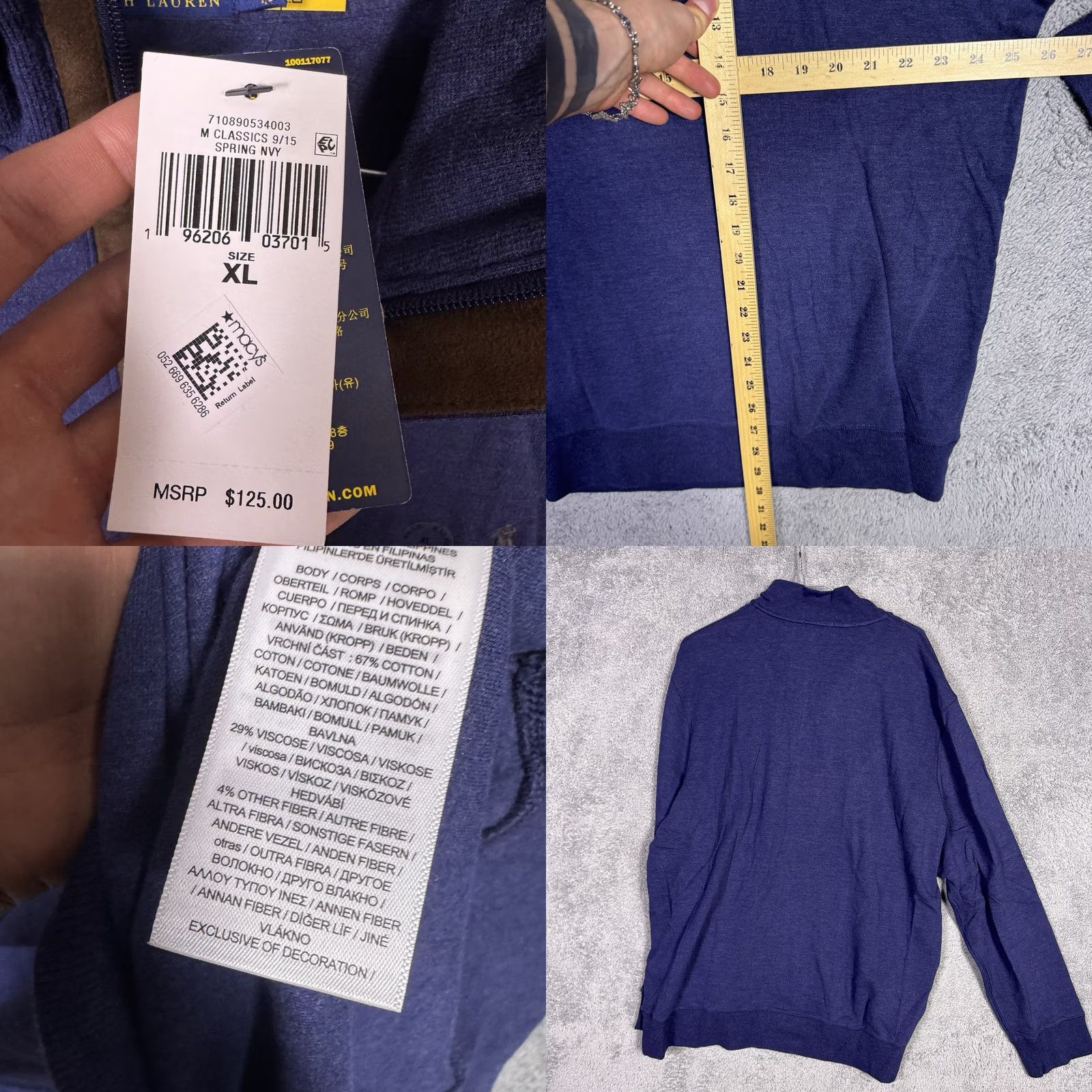 Polo Ralph Lauren Polo Ralph Lauren 1/4 Zip Mens XL Sweater Jacket Pullover Jumper Soft Blue Cotton Viscose Knit Logo Mock Neck Size US XL / EU 56 / 4 - 8 Thumbnail