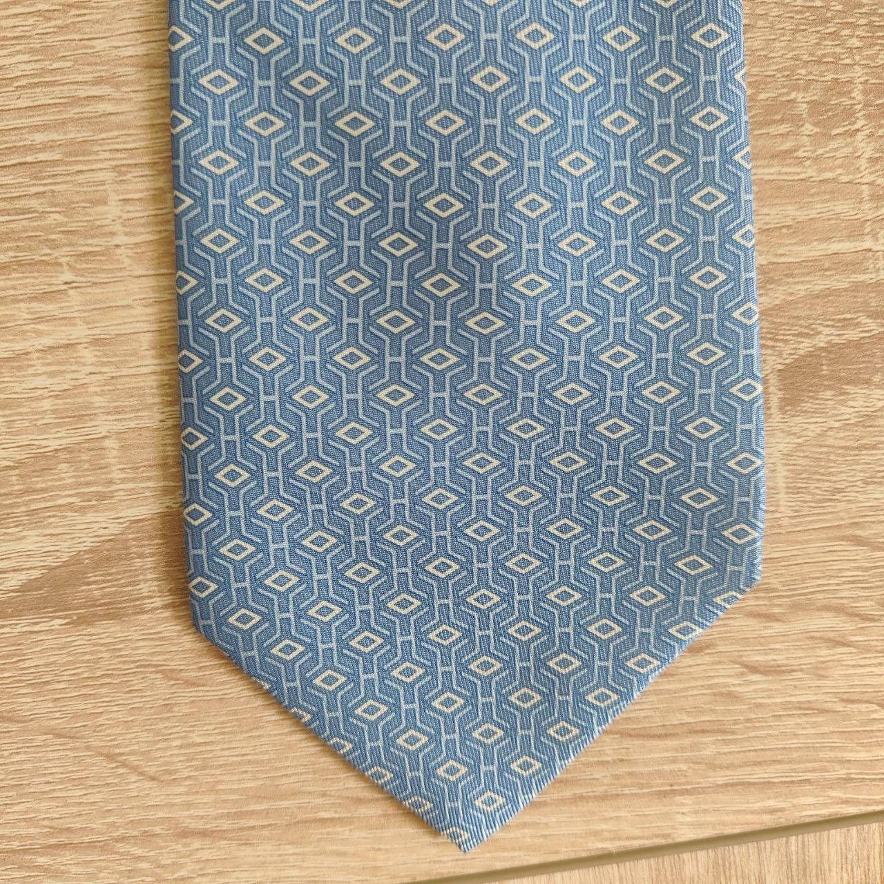 Hermes Hermes Paris Silk Tie 5401 OA Geometry Blue Size ONE SIZE - 4 Thumbnail