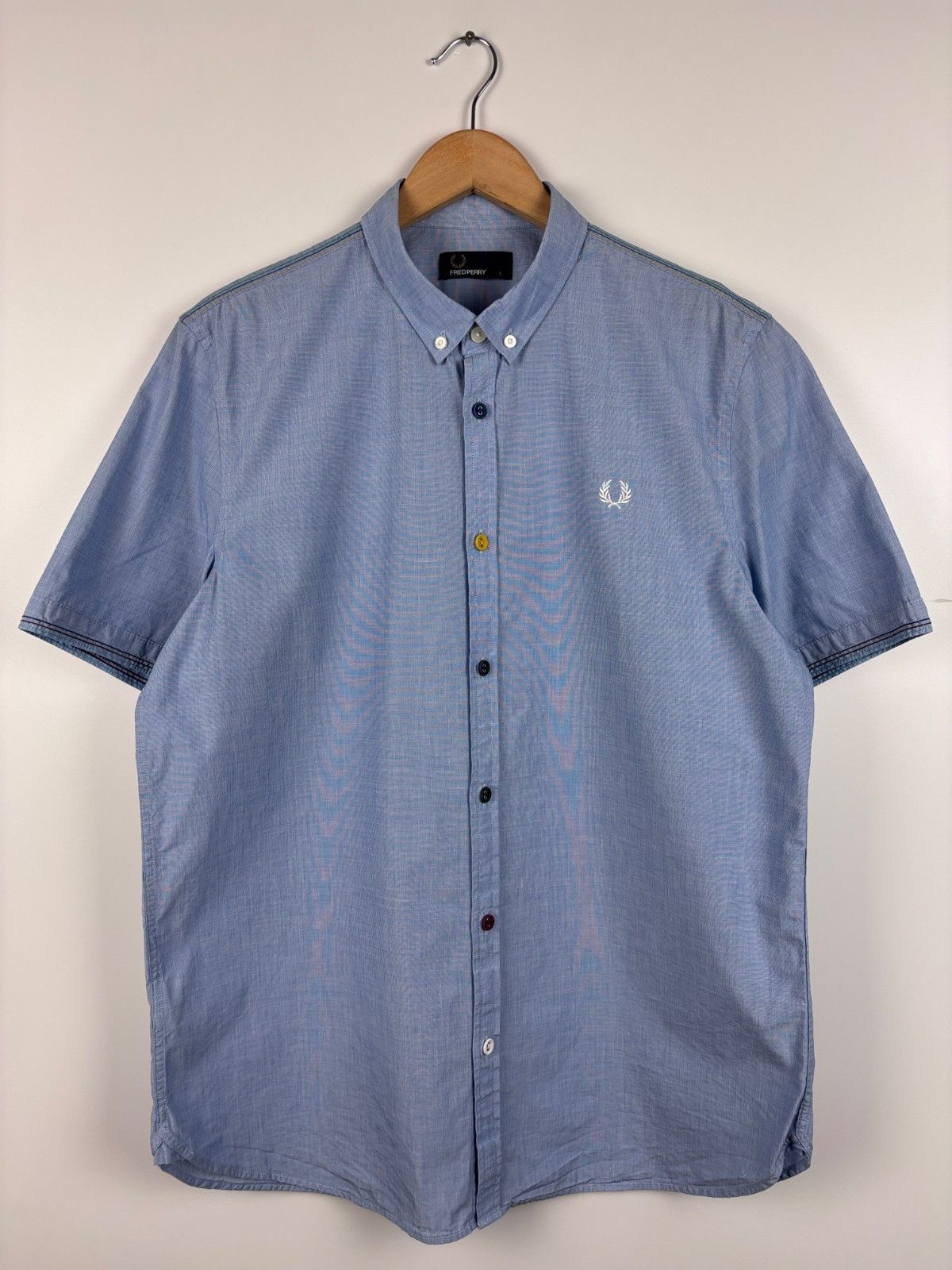 Fred Perry Fred Perry Button Down Short Sleeve Shirt Cotton Blue Size L Size US L / EU 52-54 / 3 - 1 Thumbnail