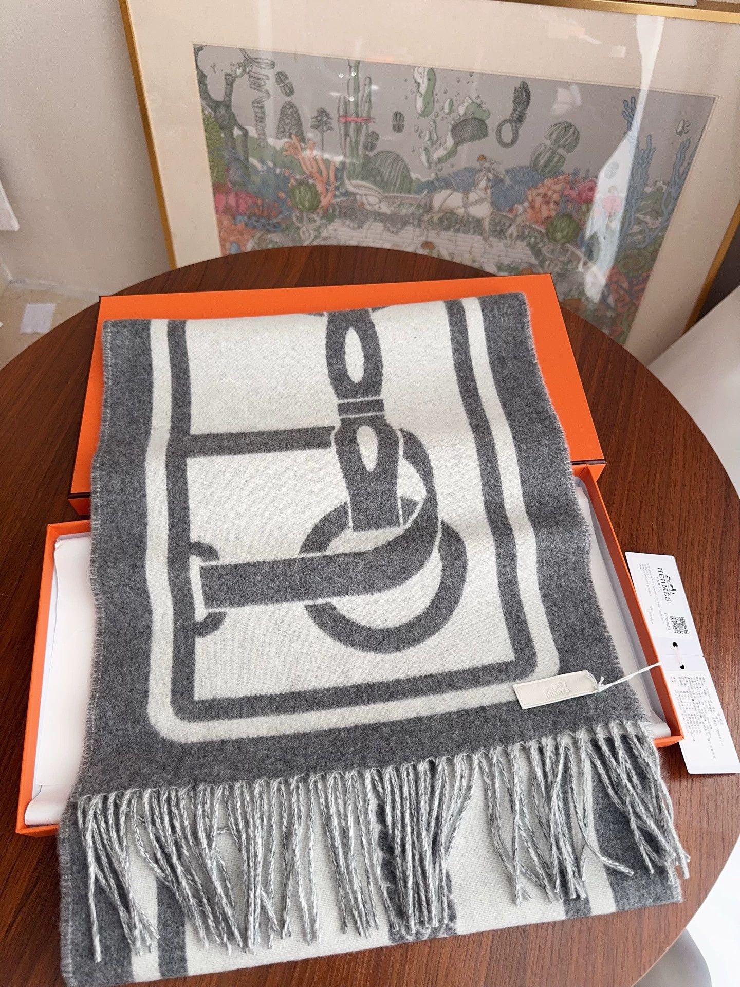 Hermes Hermes Casaque Coaching Gray Cashmere Scarf New Size ONE SIZE - 4 Thumbnail
