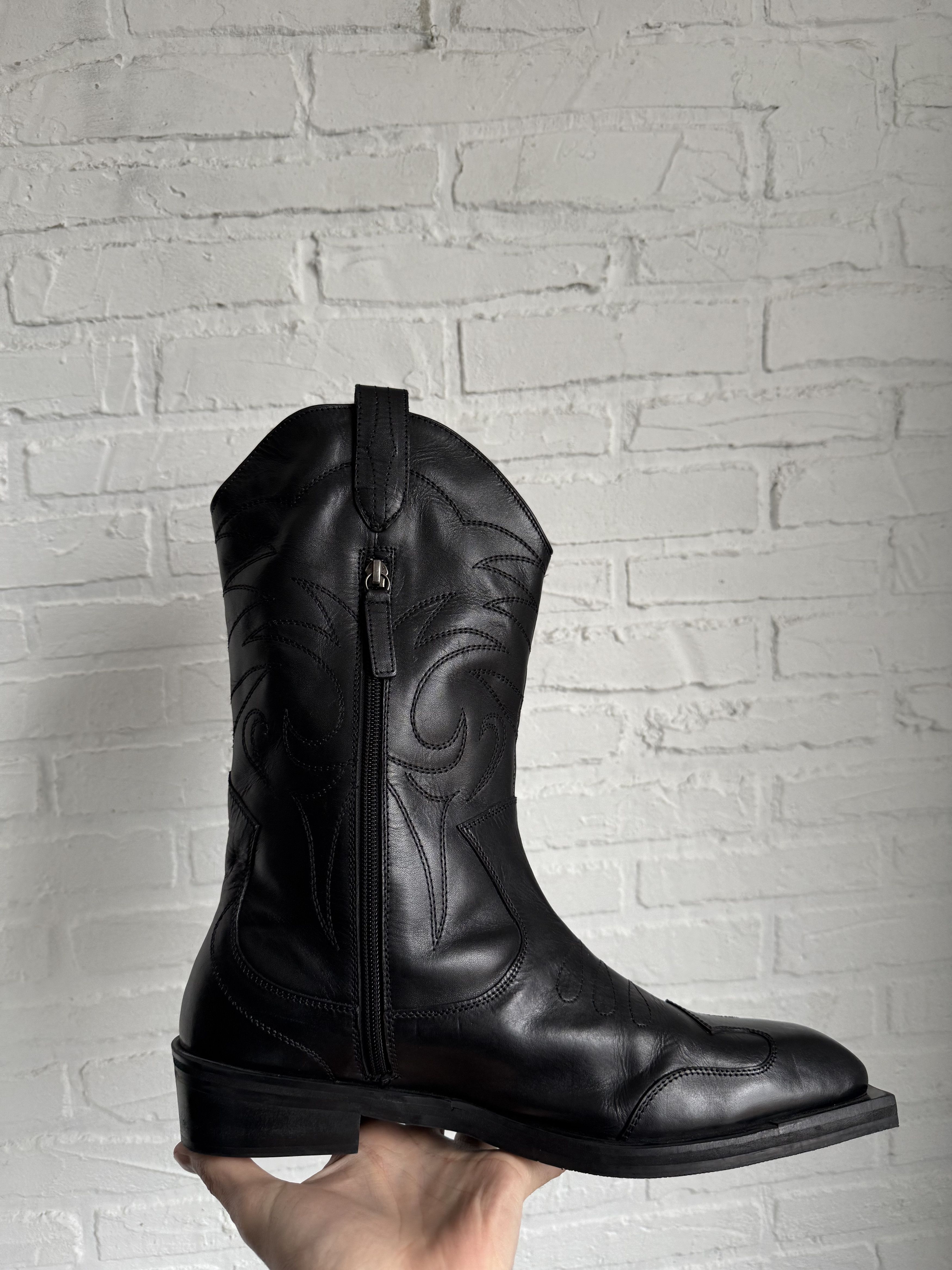 Genuine Leather ZIGN Studio western Cowboy biker boots Size US 11.5 / EU 44-45 - 3 Thumbnail