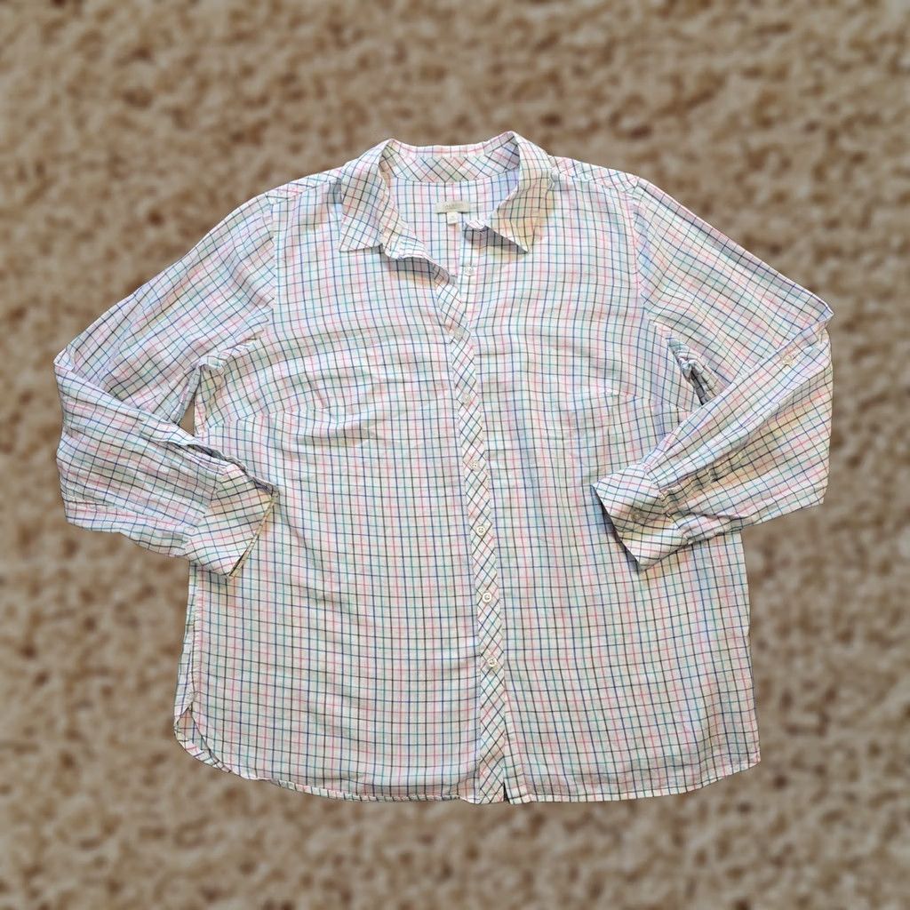 Talbots Talbots Top Womens 1X White Pink Plaid Button-Up Long Sleeve Career Casual Shirt Mens? Size XL / US 12-14 / IT 48-50 - 1 Thumbnail