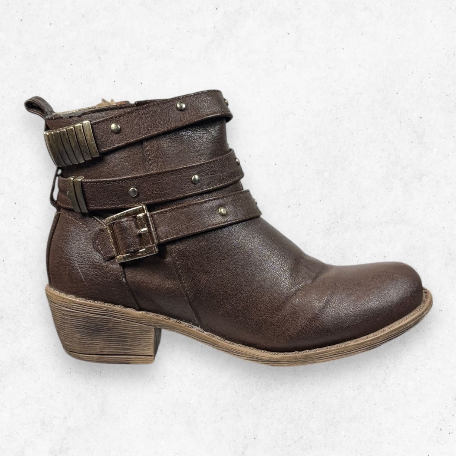 Other Womens Brown Studded Buckle Ankle Boots Block Heel Sz 7 Size US 7 / IT 37 - 1 Thumbnail
