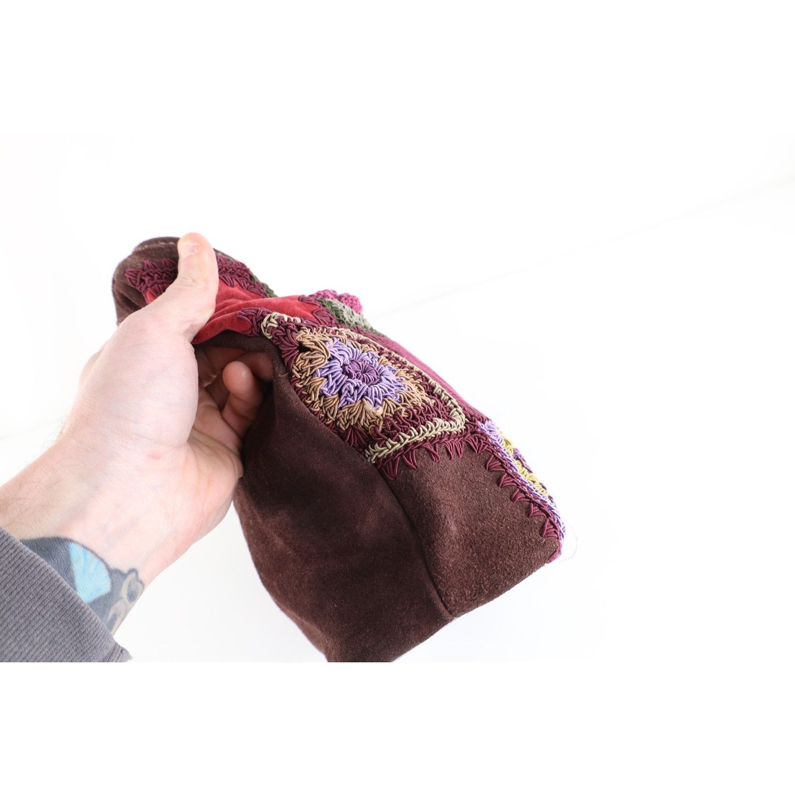 Vintage Vintage 90s Babydoll Suede Leather Patchwork Purse Bag Size ONE SIZE - 8 Thumbnail