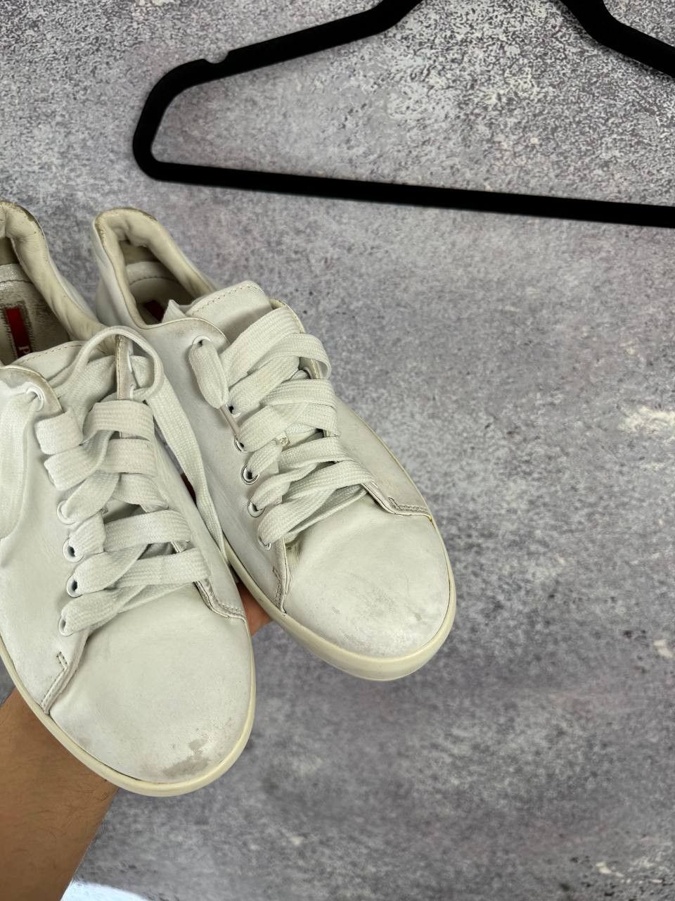 Prada × Vintage Prada Leather Lace-Up Sneakers White Women's 38 Size Size US 8 / IT 38 - 8 Thumbnail