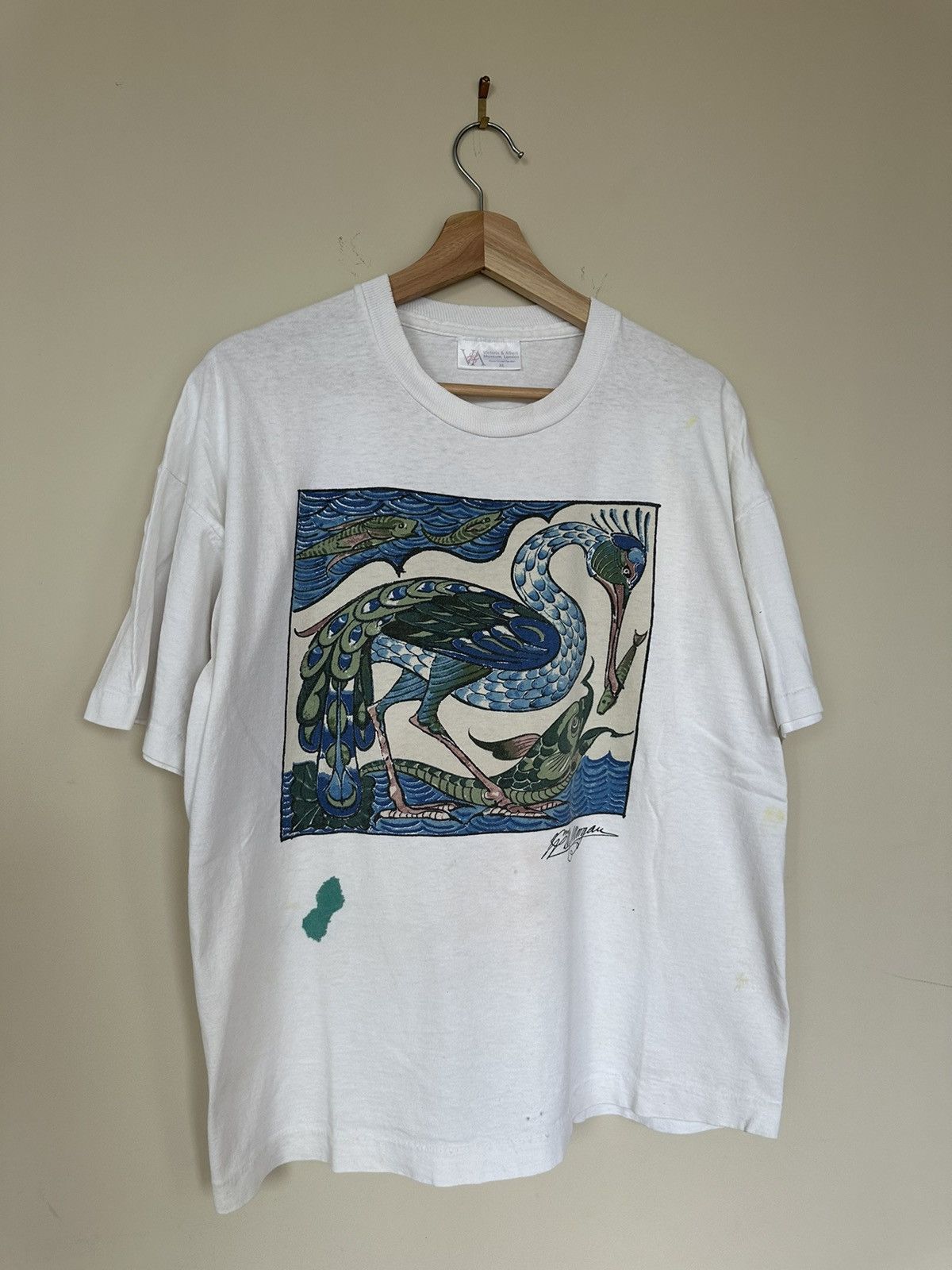 Keith Haring × Vintage Vintage 90s Phil Morgan Crane And Fish Art T-Shirt RARE Size US XL / EU 56 / 4 - 3 Thumbnail