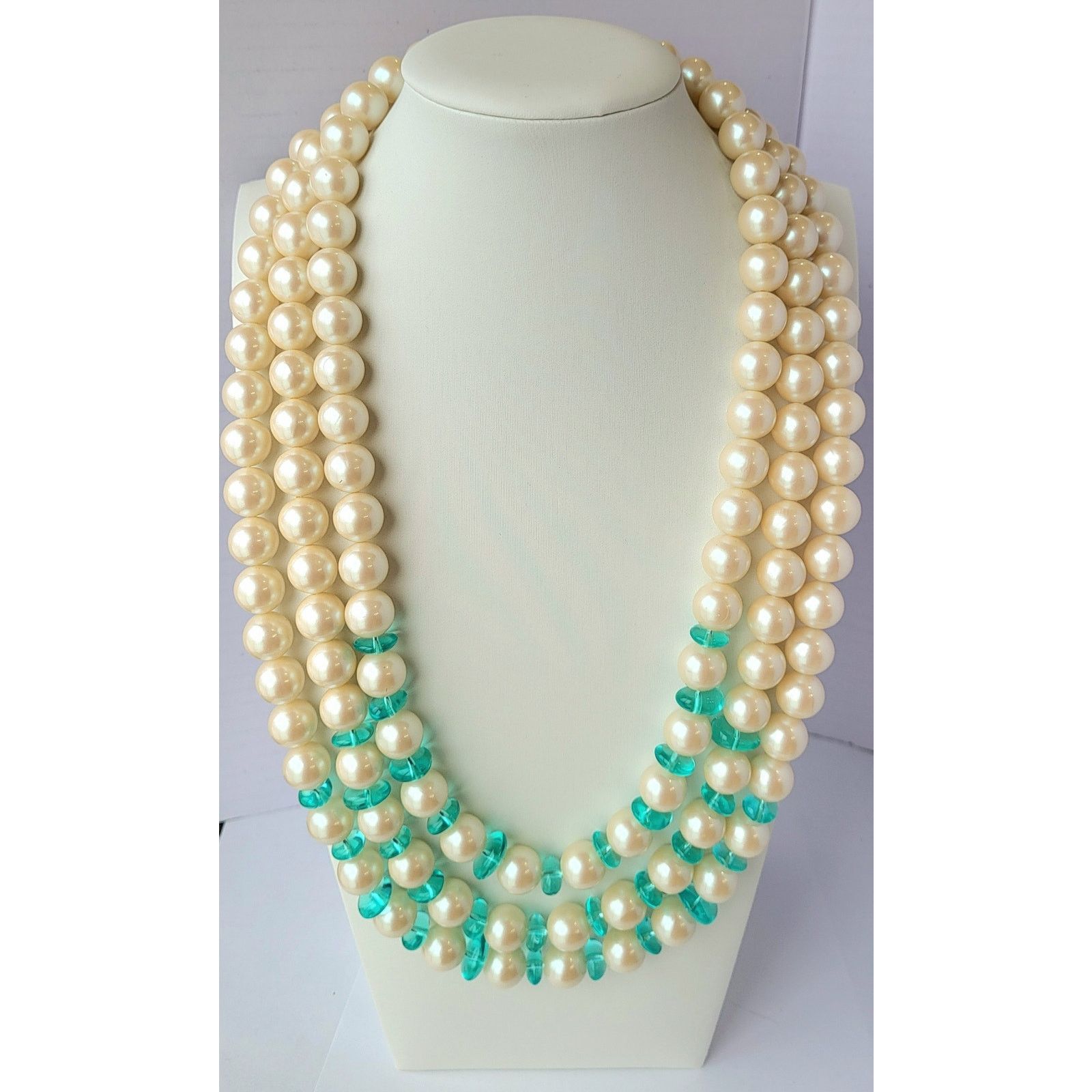 Monet Monet Necklace Vintage Signed Faux Pearl & Turquoise Size ONE SIZE - 1 Thumbnail