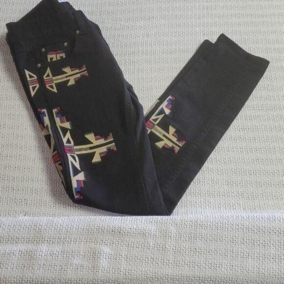 Vintage Vincent by Designerclub Jeans Aztec Embroidered Sz. 26 Black Size 26" / US 2 / IT 38 - 7 Thumbnail