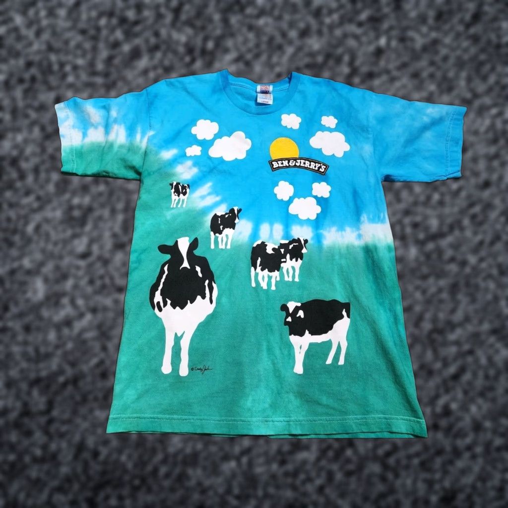 Vintage Mens L Ben & Jerry’s Ice Cream Euphoria AOP Tie Dye T Shirt Made In USA Size US L / EU 52-54 / 3 - 1 Thumbnail