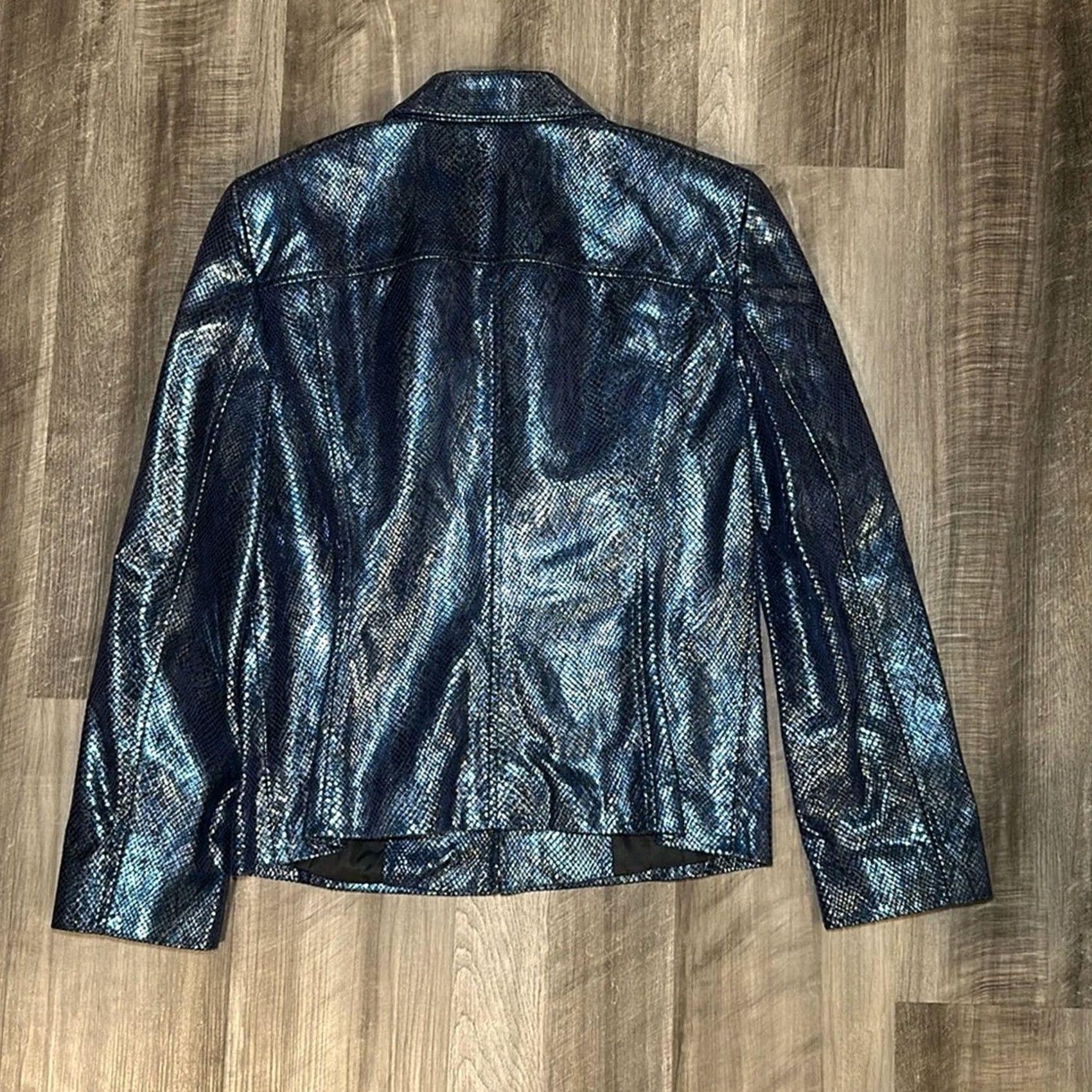 Escada ESCADA Bomber Jacket Leather Blue Snakeskin Pig Suede Metallic 8 Womens Size M / US 6-8 / IT 42-44 - 2 Thumbnail