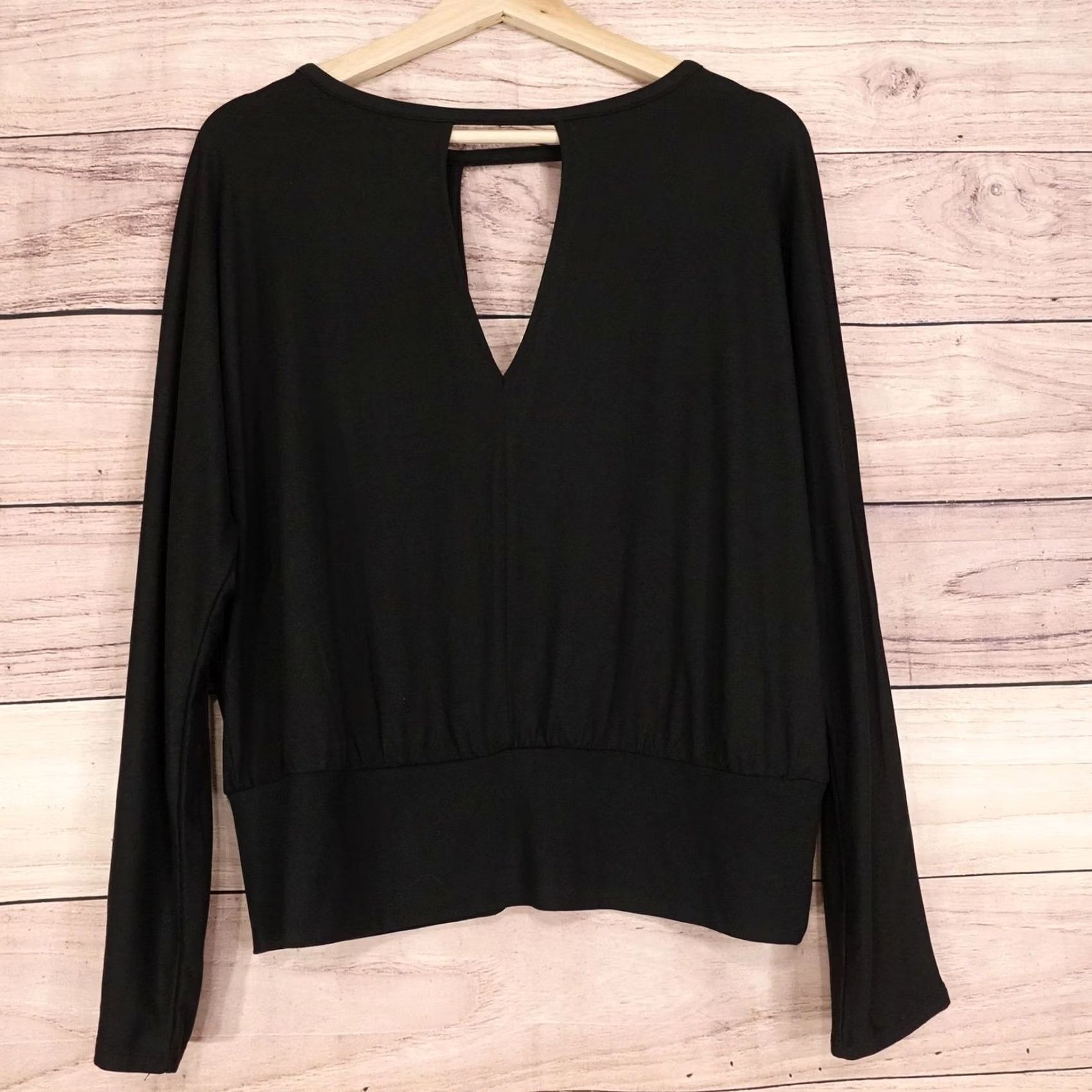 Vintage Maurices Blouse Womens L Black Long Sleeve Open Back Strap Detail Top Size L / US 10 / IT 46 - 2 Thumbnail