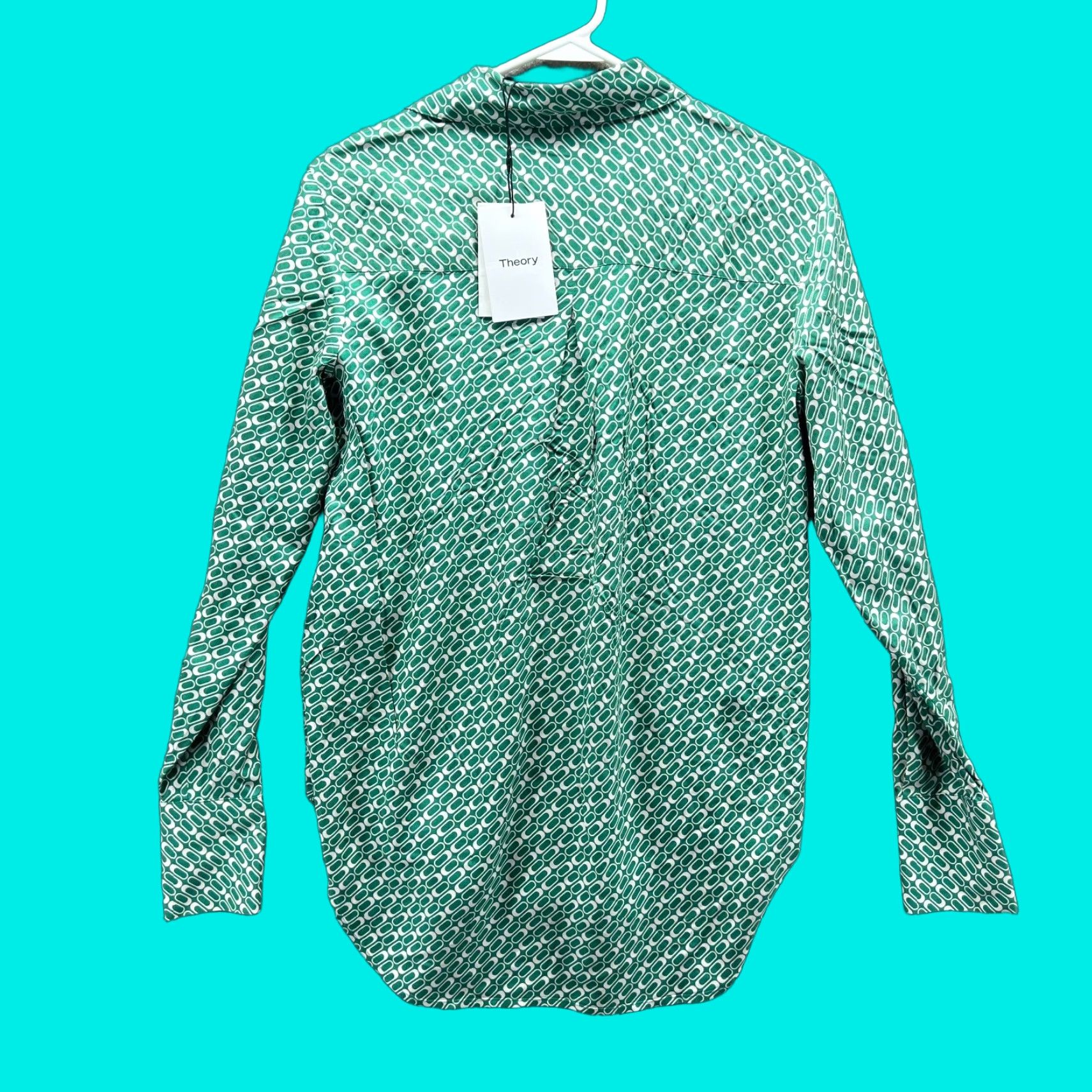 Theory Theory Shirt Women Petite Green Pattern Geometric Silk Button-Up Shirt Sunaya HP 325 Size S / US 4 / IT 40 - 1 Thumbnail