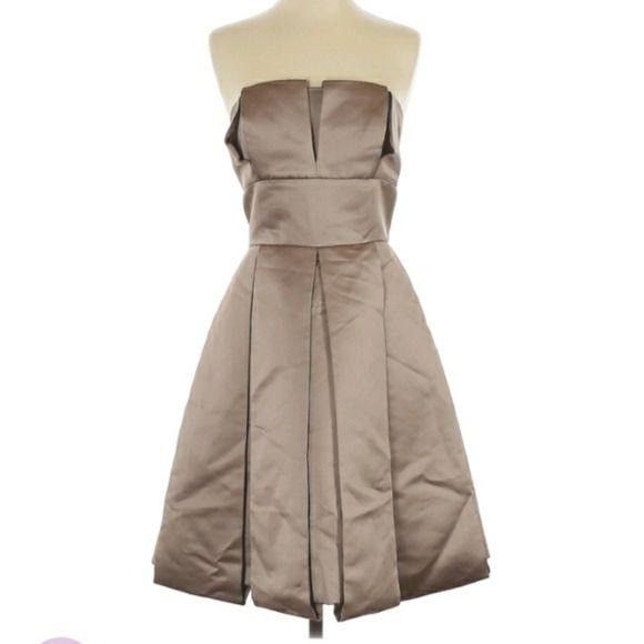 Vintage Vtg 80s Artsy Satin Formal Strapless Dress Sz 10 Taupe Pleat Size L / US 10 / IT 46 - 1 Thumbnail