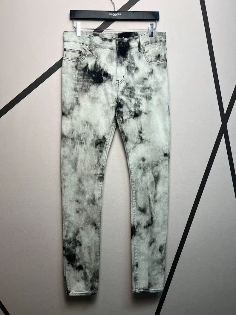 Saint Laurent Paris Black and White Rendered Denim Pants-dmc Size US 31 - 1 Thumbnail