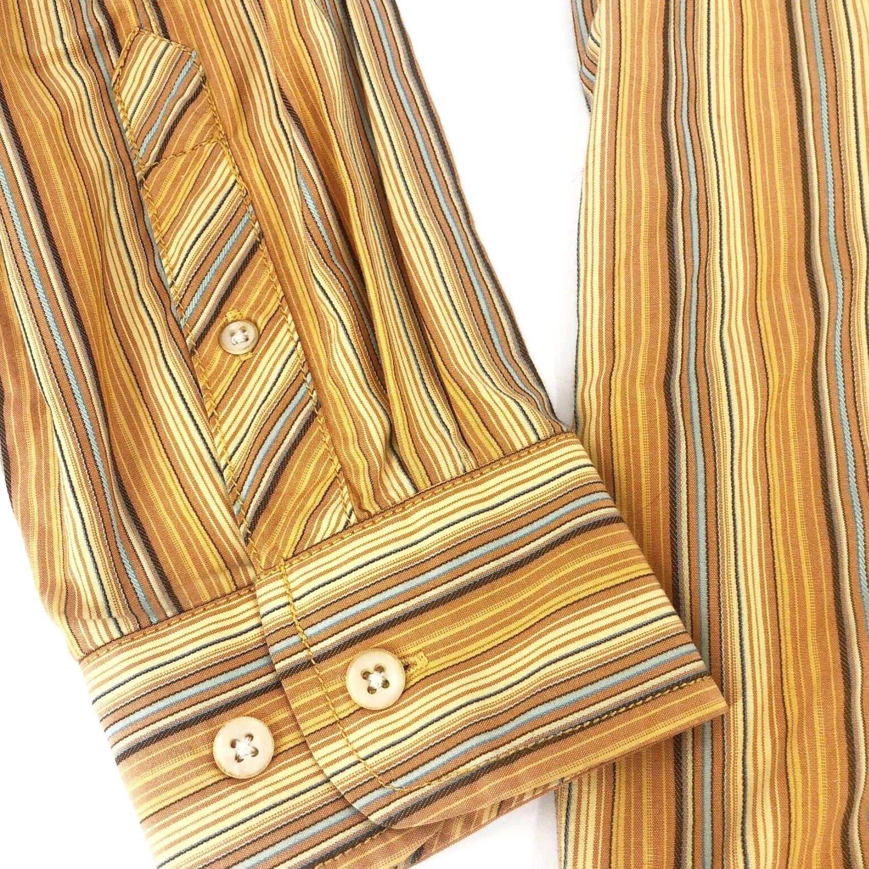 Tommy Bahama Tommy Bahama Shirt Men L Yellow Orange Blue Striped Button-Up Long Sleeve Cotton Size US L / EU 52-54 / 3 - 3 Thumbnail