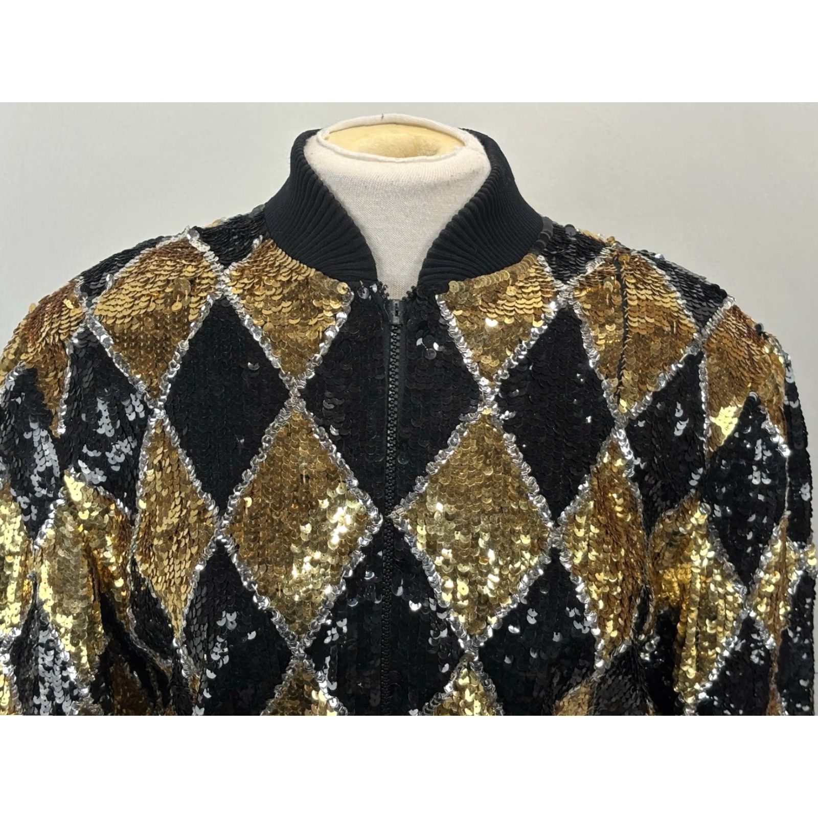 Vintage VINTAGE Laurence Kazar Bomber Jacket Women Small Black Gold Sequin 80s Glam Rock Readouts Size S / US 4 / IT 40 - 5 Thumbnail