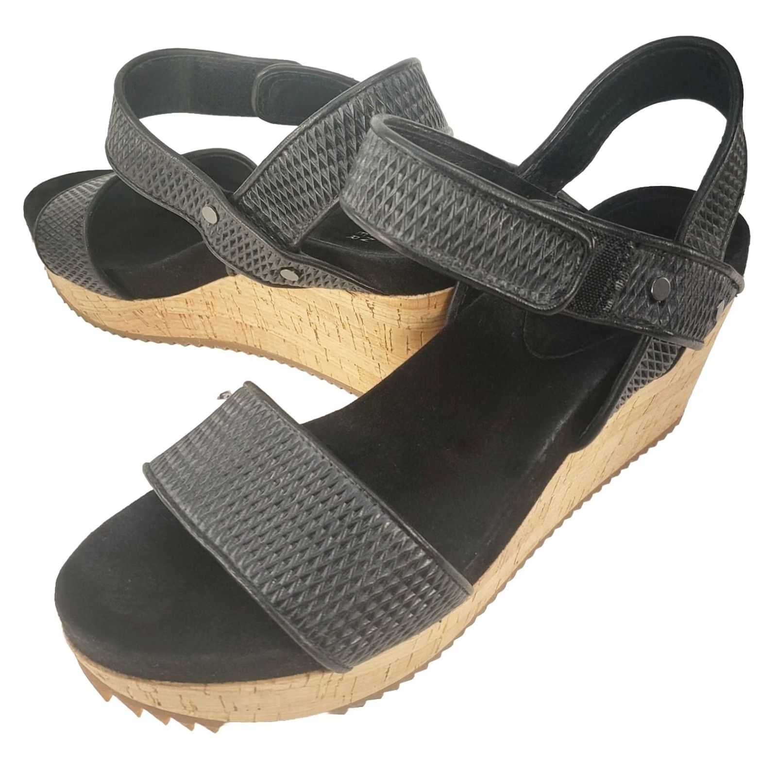 Eileen Fisher EILEEN FISHER Platform Sandals Demo Black Cork Wedge Strap Open Toe Size 8 Women Size US 8 / IT 38 - 2 Thumbnail